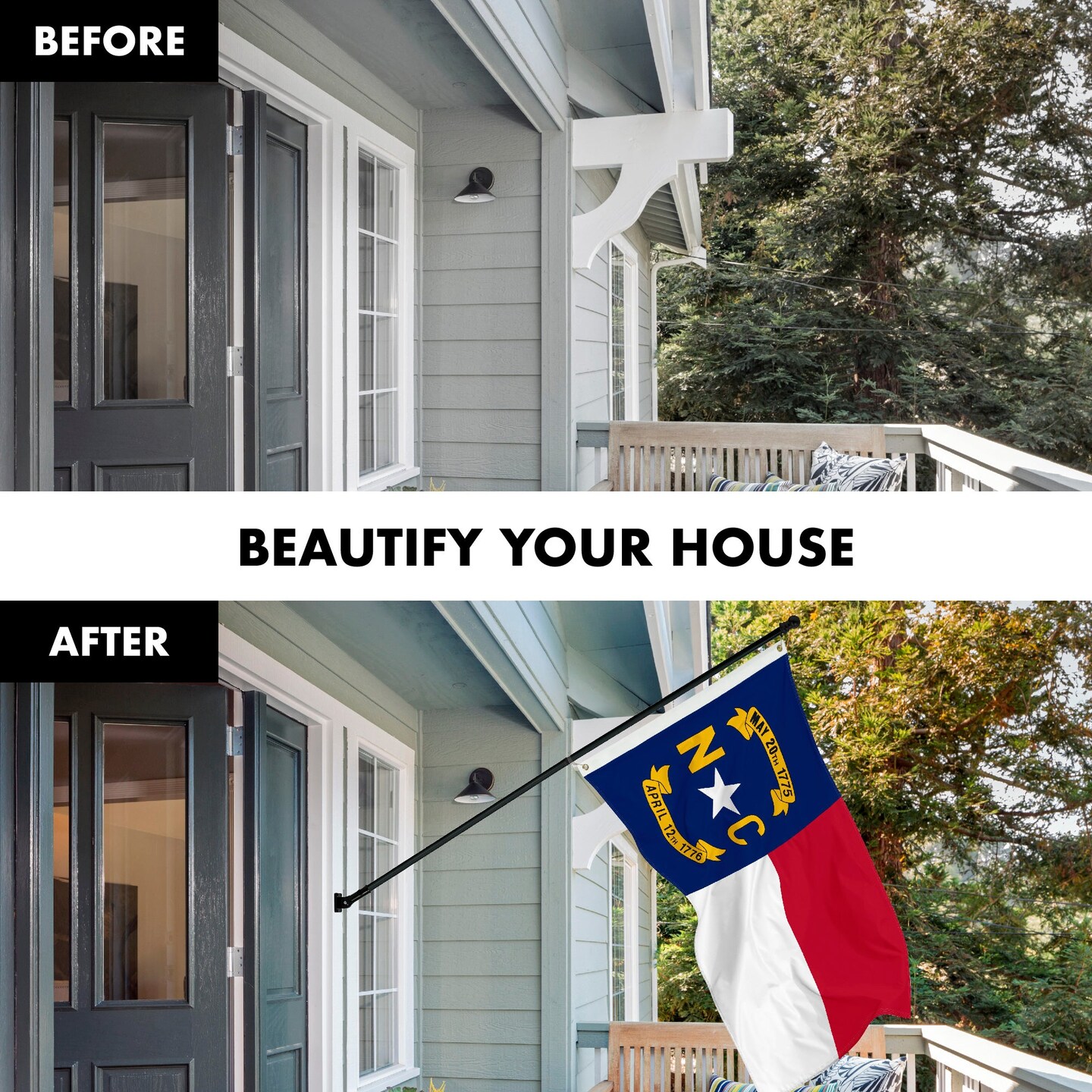 G128 Combo Pack: 6 Feet Tangle Free Spinning Flagpole (Black) North Carolina State Flag 3x5 ft Printed 150D Brass Grommets (Flag Included) Aluminum Flag Pole