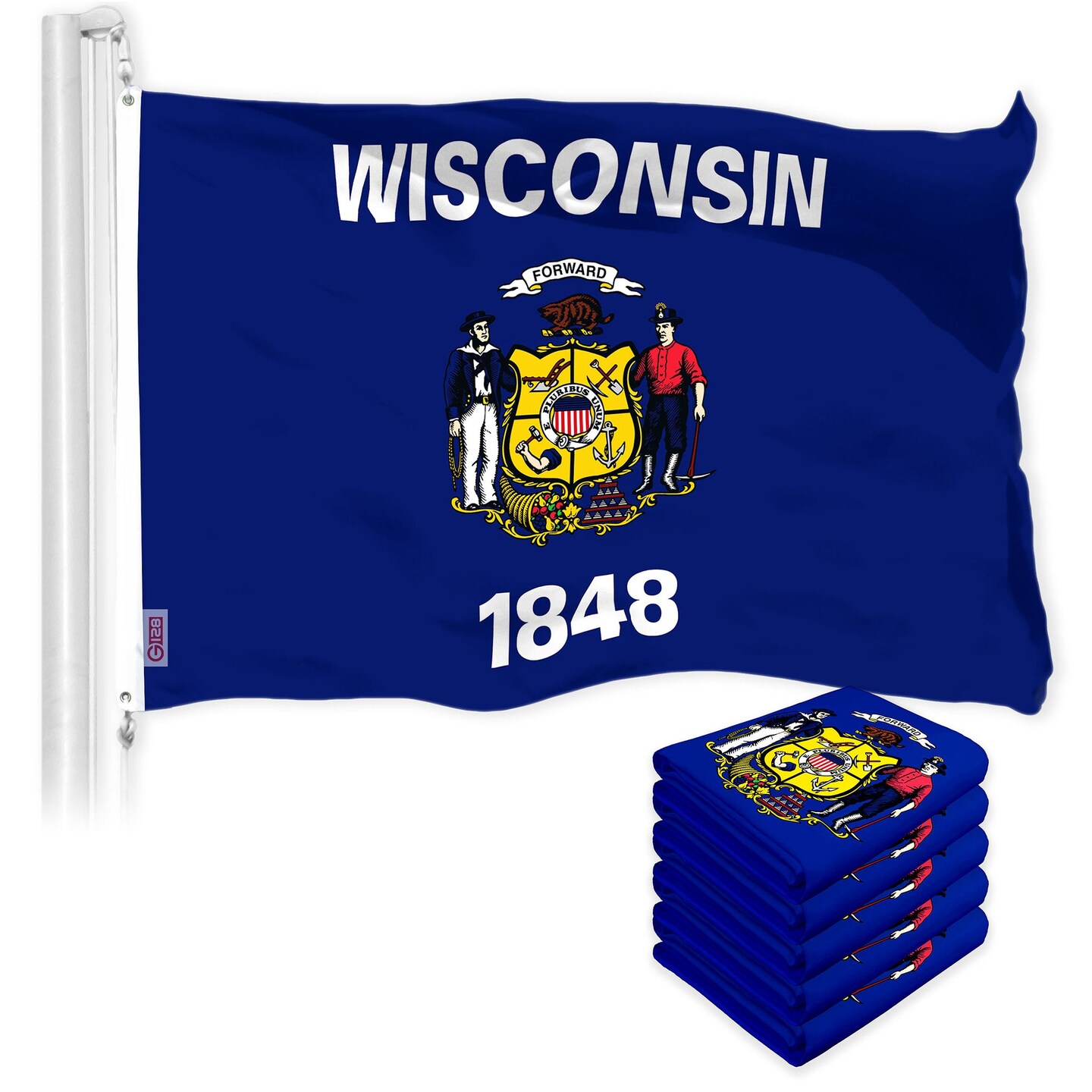 G128 5 Pack: Wisconsin WI State Flag | 3x5 Ft | LiteWeave Pro Series Printed 150D Polyester | Indoor/Outdoor, Vibrant Colors, Brass Grommets, Thicker and More Durable Than 100D 75D Polyester