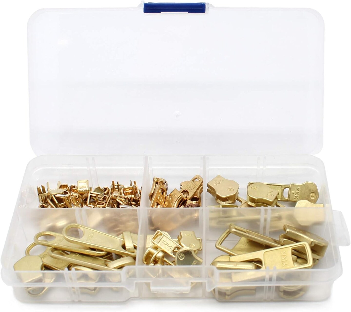 Zipper Repair Kit Solution Metal YKK Assorted Brass Sliders ~Easy Container Storage Sets of #4.5, 5, and #10 Include #4.5, 5 and #10 Top &#x26; Bottom Stops Both (Made in USA) 23 Sets