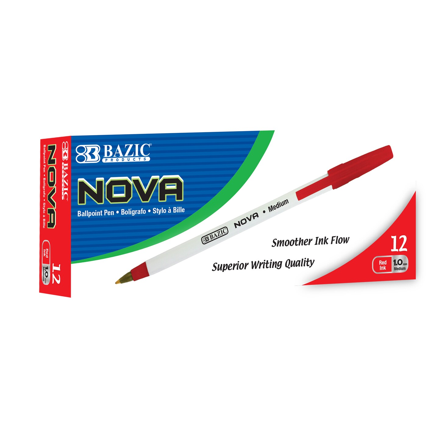 BAZIC Nova (12/Pack) Red Color Stick Pen