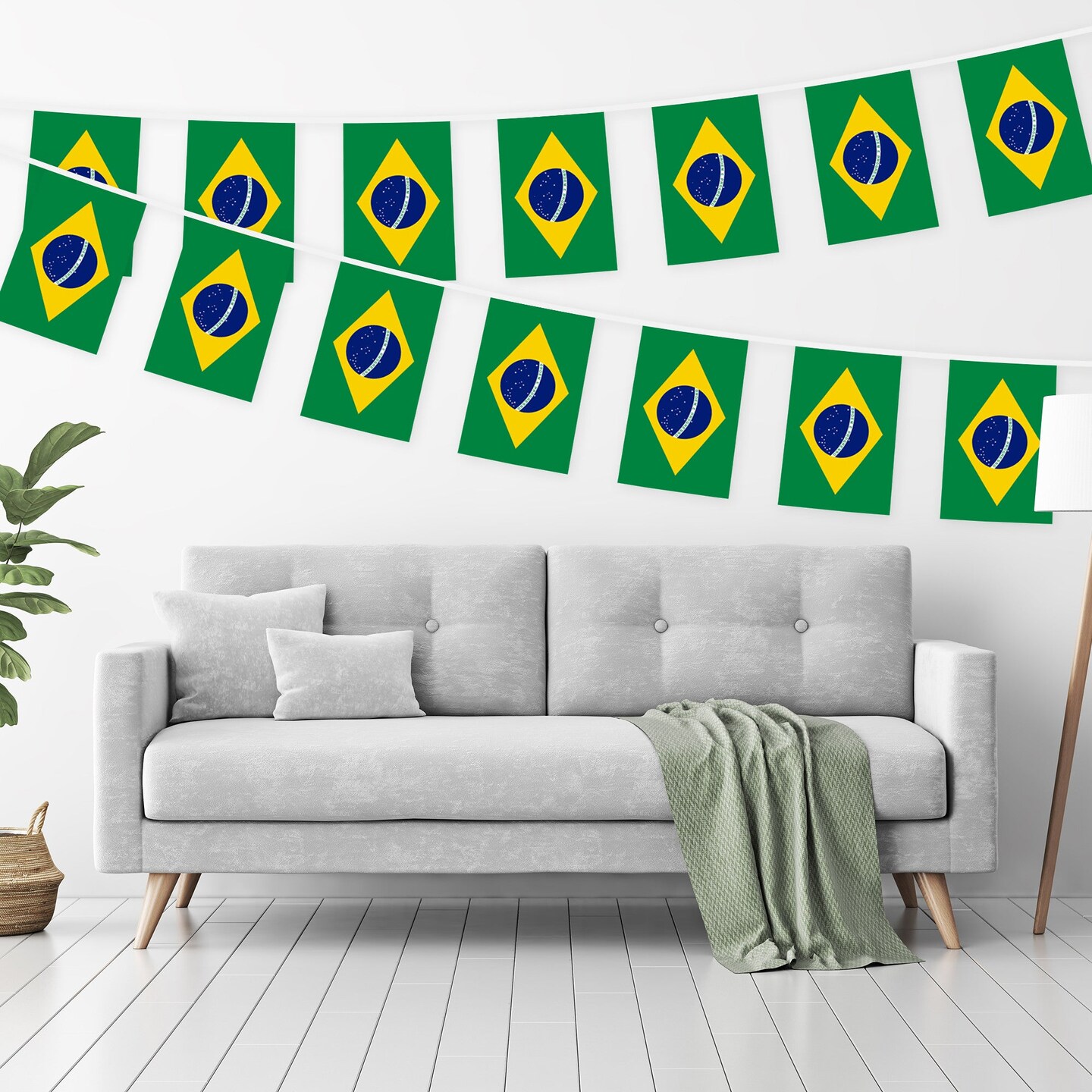 G128 Brazil Brazilian Bunting Banner | Flag 8.2 x 5.5 Inch, Full String 33 Feet | Printed 150D Polyester, Decorations For Bar, School, Festival Events Celebration