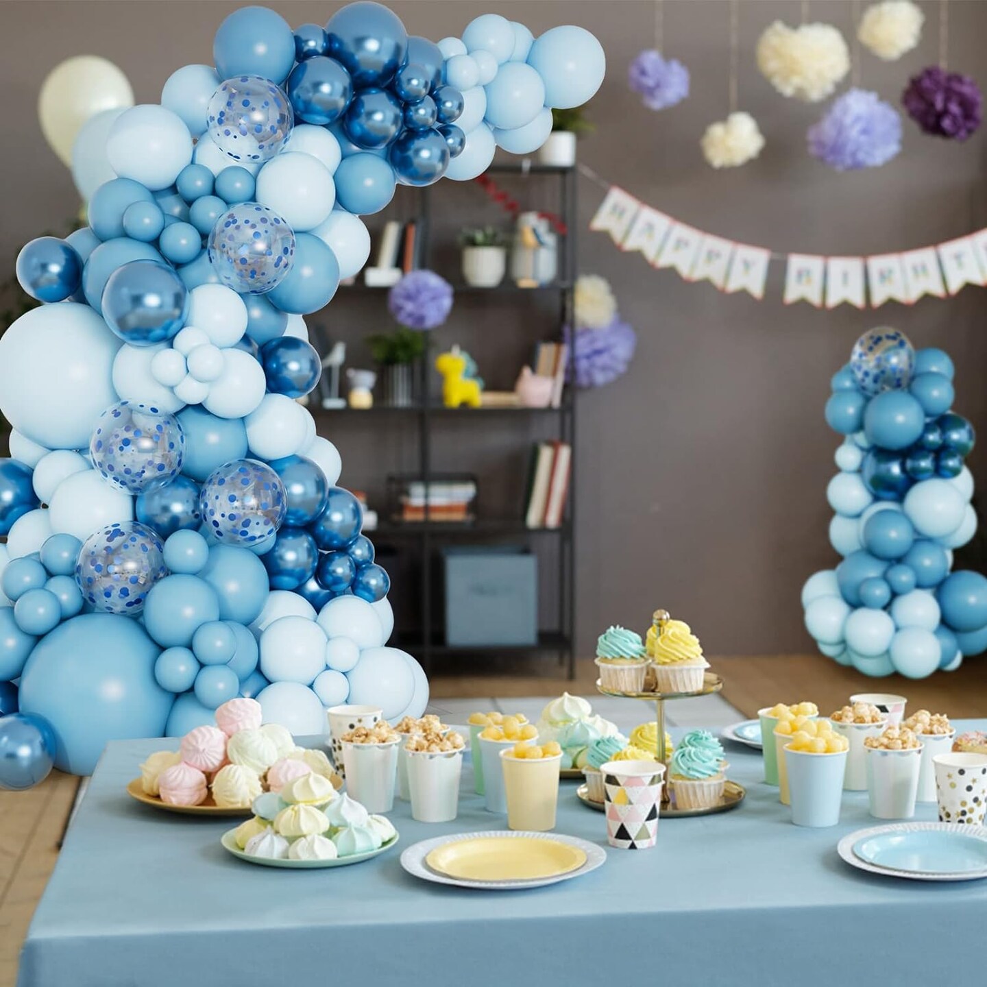 Blue Balloon Garland Arch Kit with Different Size Metallic Macaron Blue Confetti Balloons for Baby Shower Boys Birthday Wedding Graduation Ocean Themed Party Background Decorations