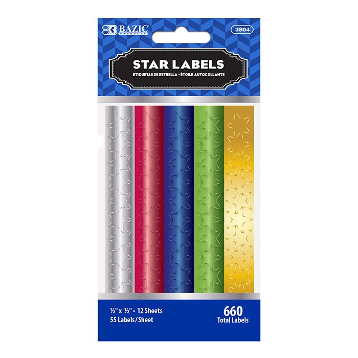 BAZIC Star Labels, Assorted Metallic Colors, 660 Count, 24-Pack