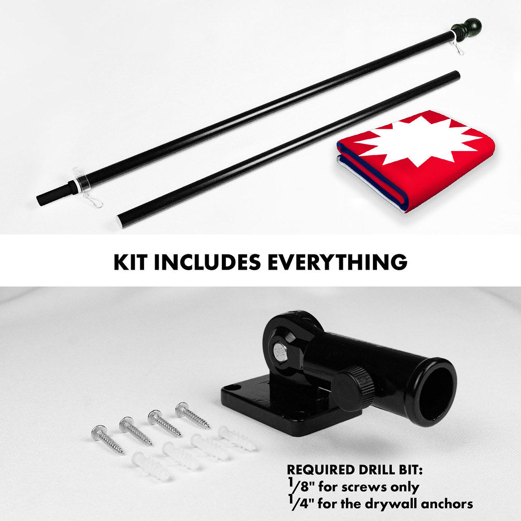 G128 Combo Pack: 6 Ft Tangle Free Spinning Flagpole (Black) & Nepal Flag 3x5 Ft Printed 150D Polyester, Brass Grommets (Flag Included) Aluminum Flag Pole