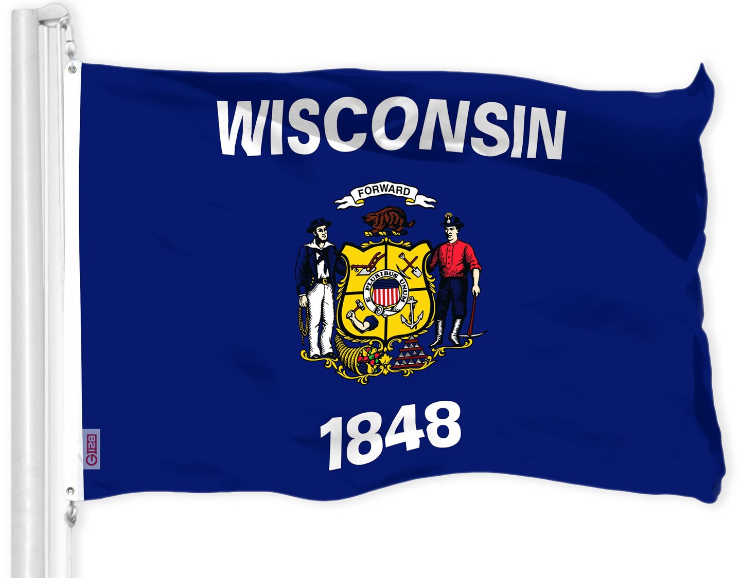 G128 Combo Pack: American USA Flag 3x5 Ft 150D &#x26; Wisconsin WI State Flag 3x5 Ft 300D | Both LiteWeave Pro Series Printed Poly, Brass Grommets