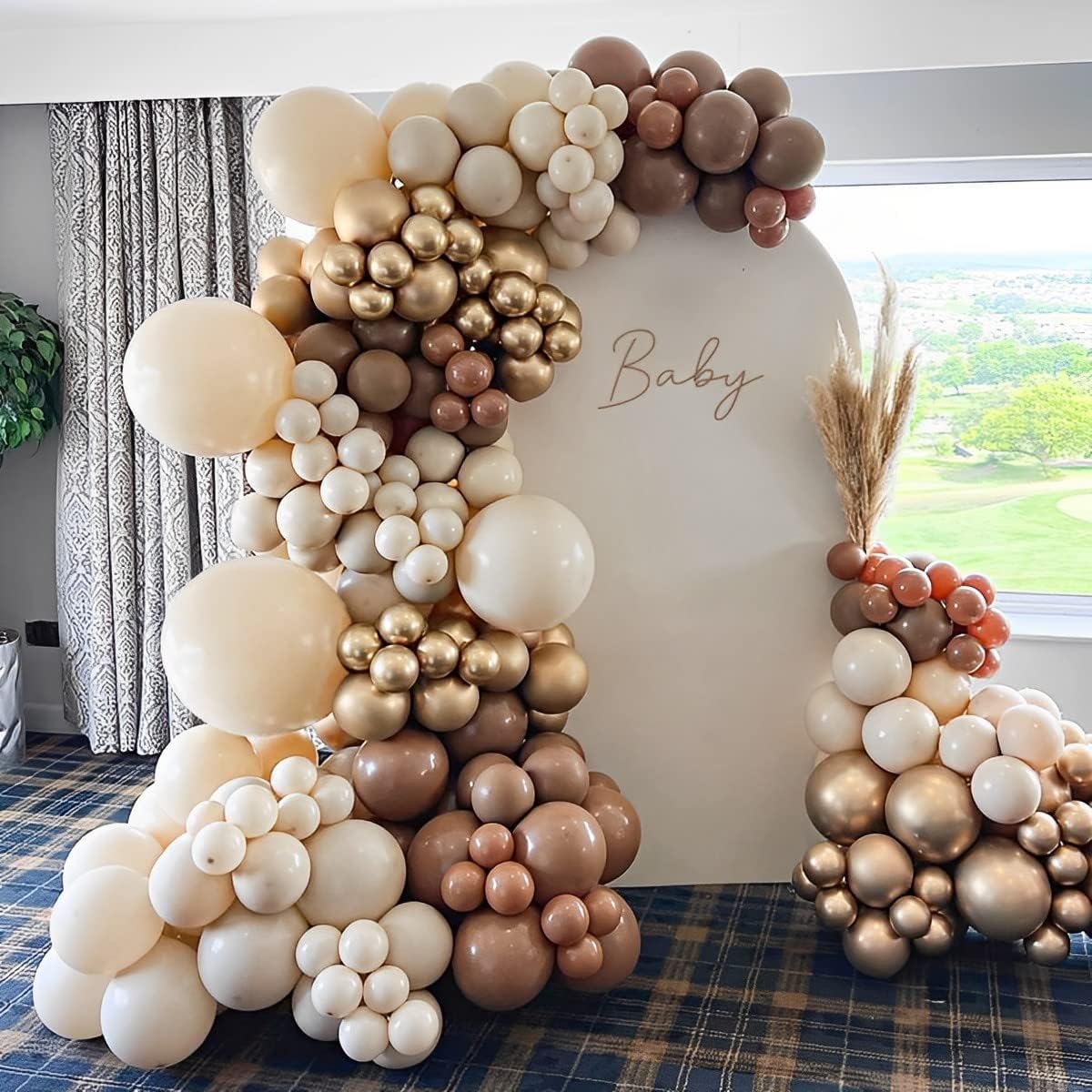 Brown Balloon Garland Arch Kit 153PCS Nude Sand Beige White Chrome Gold and Tan Coffee Brown Latex Balloon for Boho Baby Shower Wedding Birthday Party Decoration
