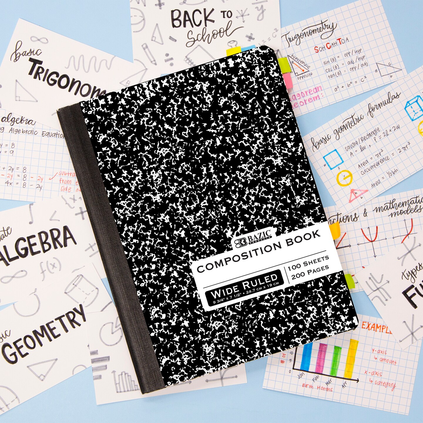 BAZIC Composition Book W/R Black Marble 100 Ct.