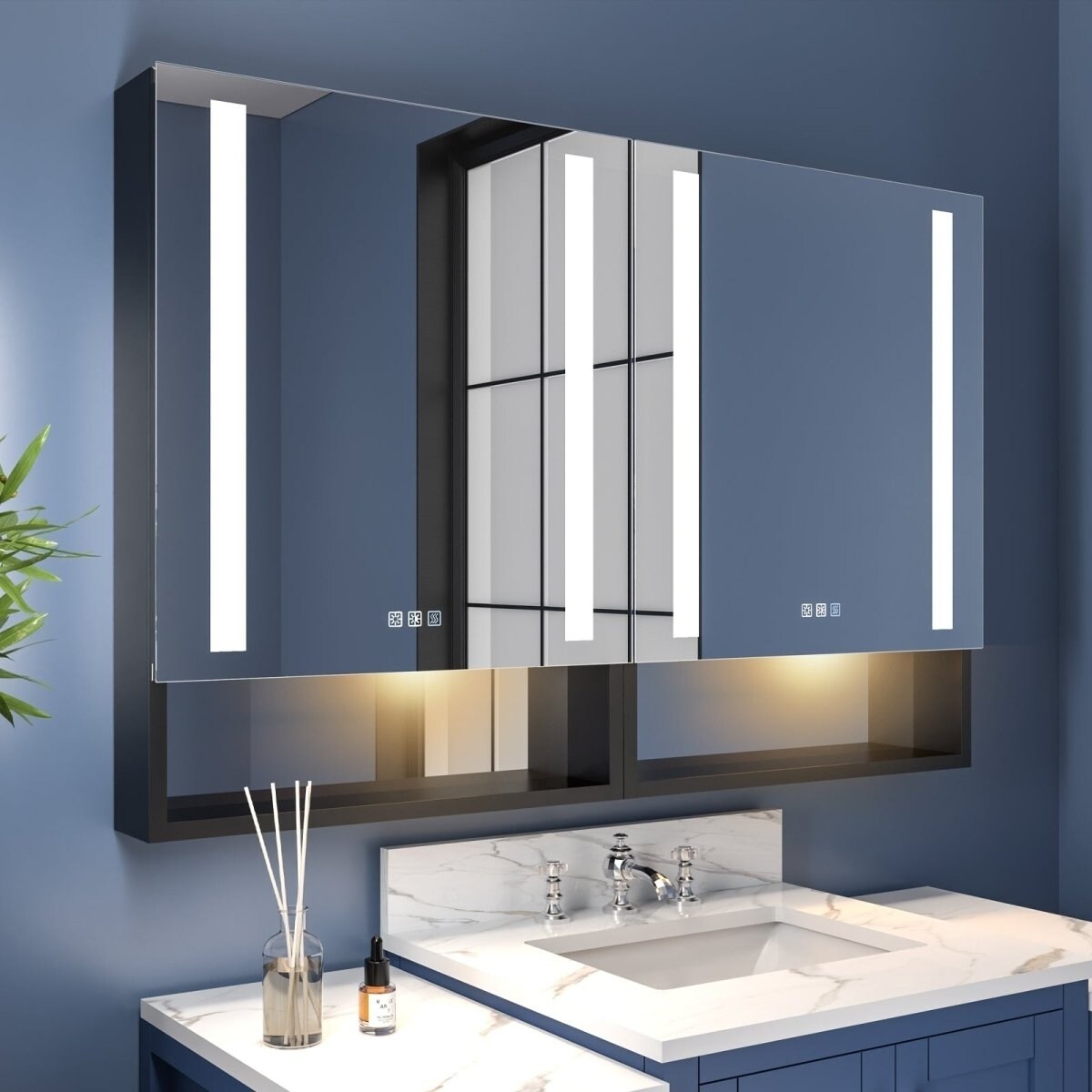 Ample 48In Bathroom Medicine Cabinet Mirror Lights Defog Recessed Surface Mount