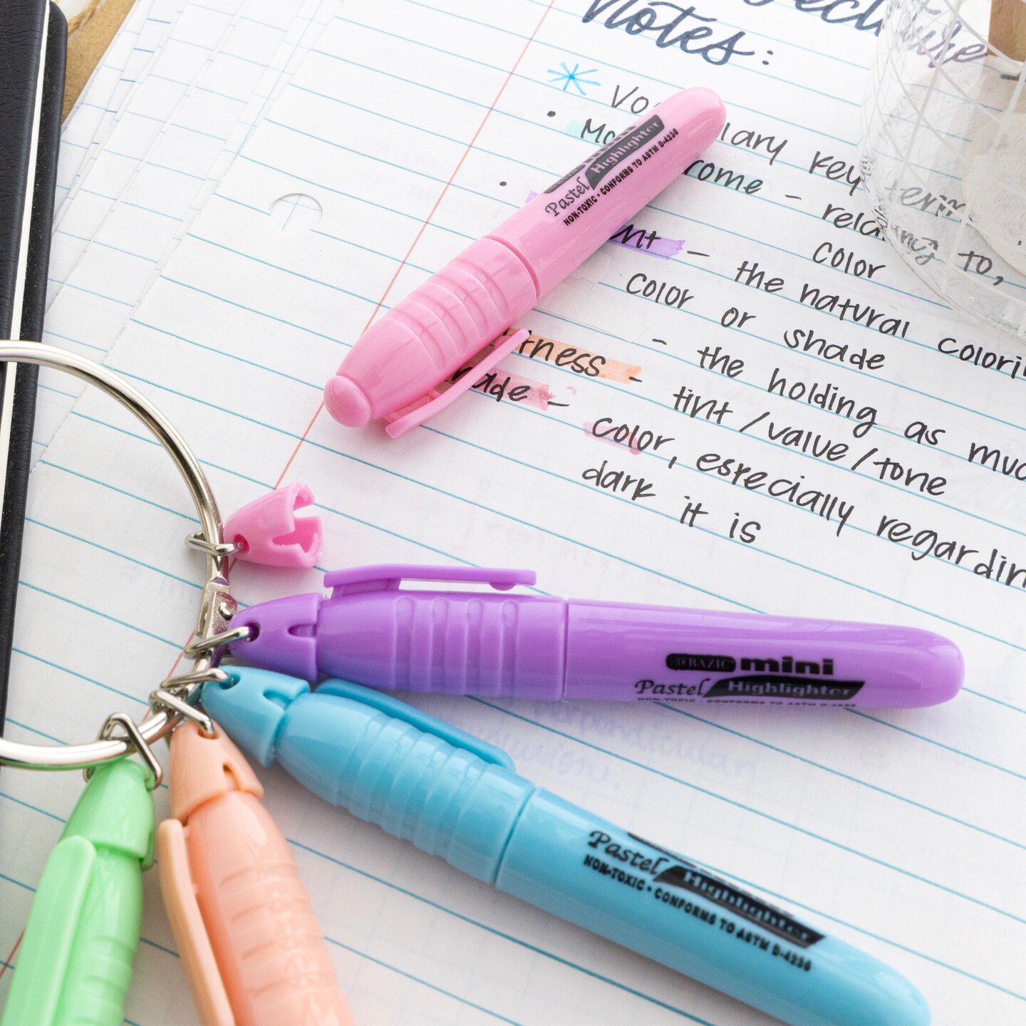 BAZIC Mini Pastel Assorted Colors Highlighter w/ Cap Clip (5/Pack)