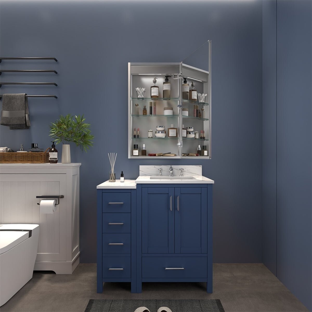 Boost-M2 Led Lighted Bathroom Medicine Cabinet 20X36 Recessed Mirror Clock