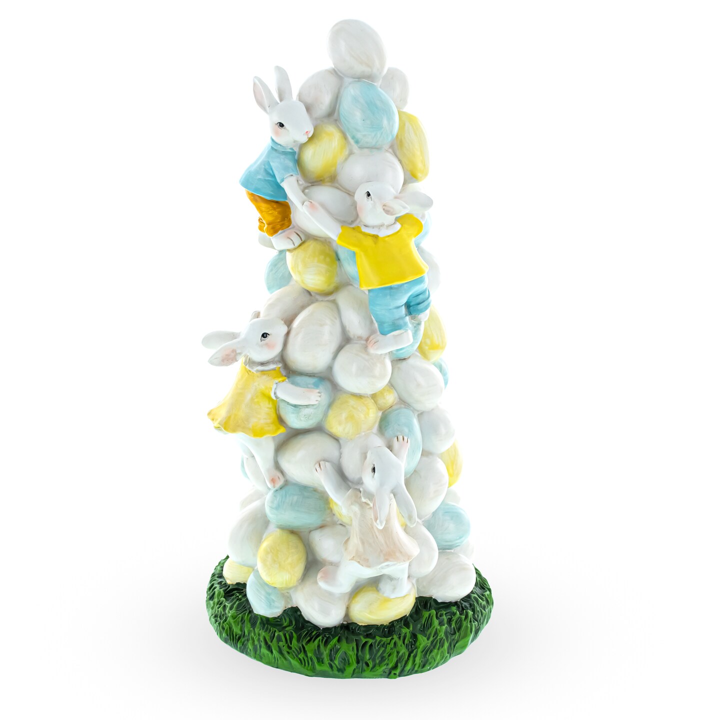 Easter Bunny Climbing Egg Tower Playful Rabbit Figurine for Spring Decor 10.6 Inches