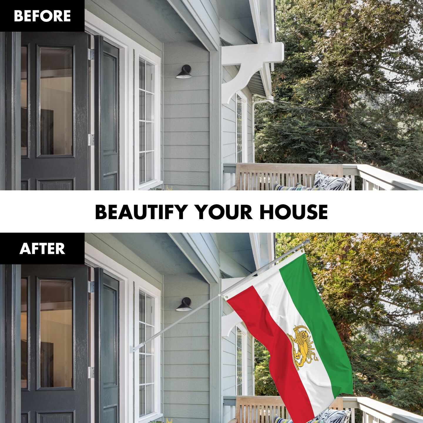 G128 Combo Pack: 6 Ft Tangle Free Aluminum Spinning Flagpole (Silver) &#x26; Iran Lion Iranian Lion Flag 3x5 Ft, LiteWeave Pro Series Printed 150D Polyester | Pole with Flag Included