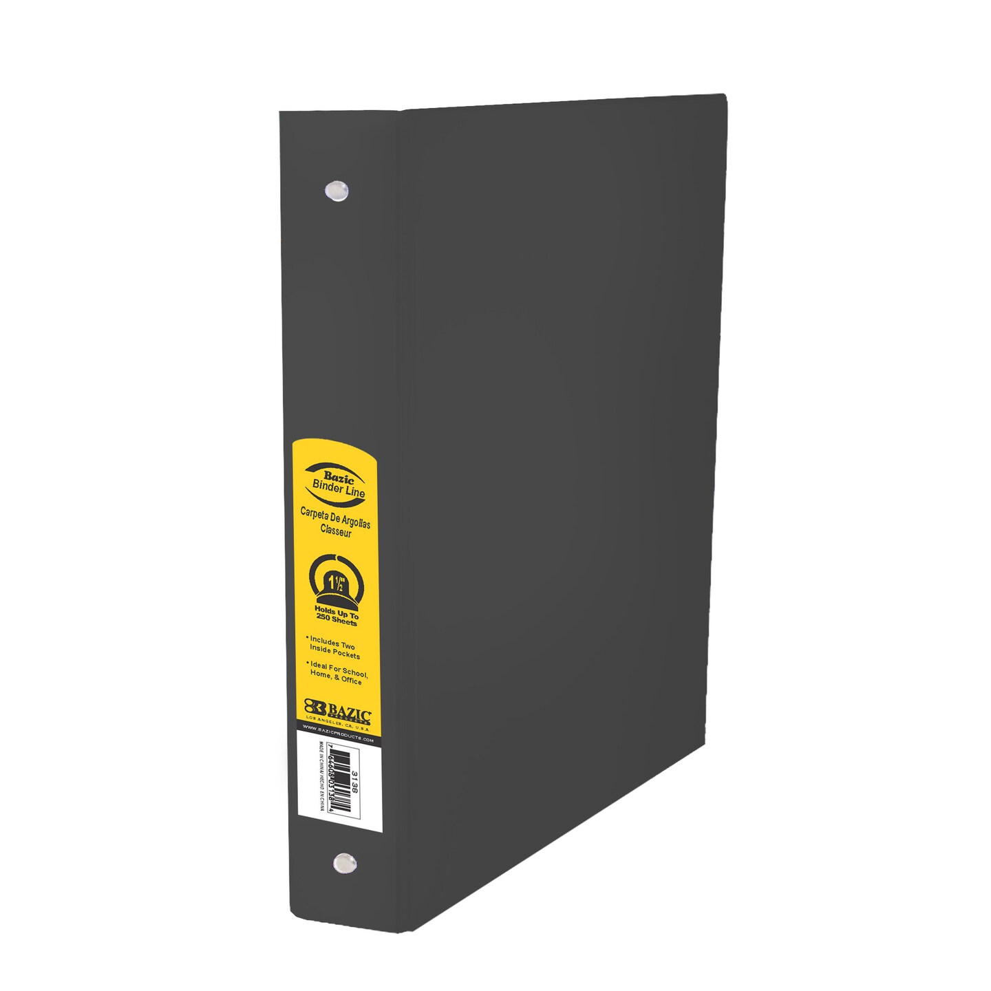 BAZIC Binder 1.5&#x22; Black 3-Ring w/ 2-Pockets