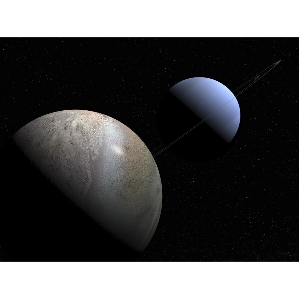 Illustration Of The Gas Giant Planet Neptune And Its Largest Moon Triton Poster Print