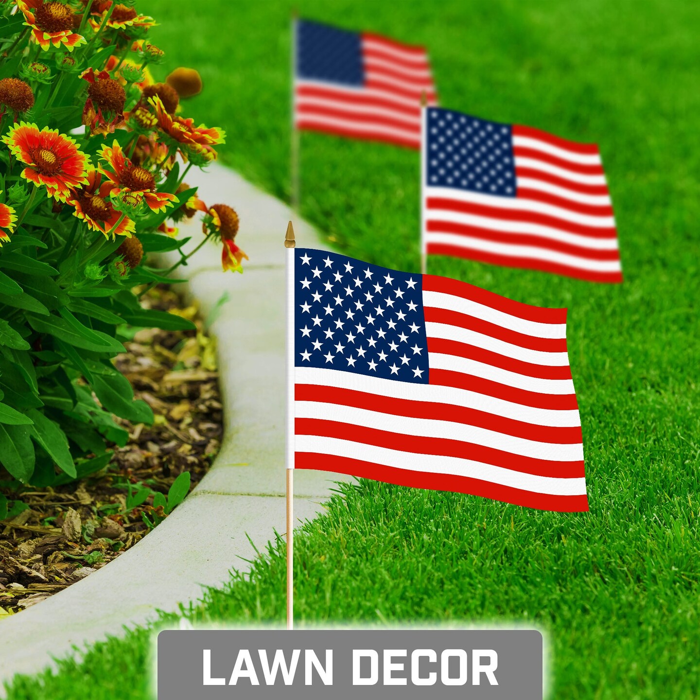 G128 50 Pack Handheld American USA Stick Flags | 8x12 In | Printed 150D Polyester, Country Flag, Solid Wooden Stick, Spear Gold Tip, Great for Patriotic Decorations