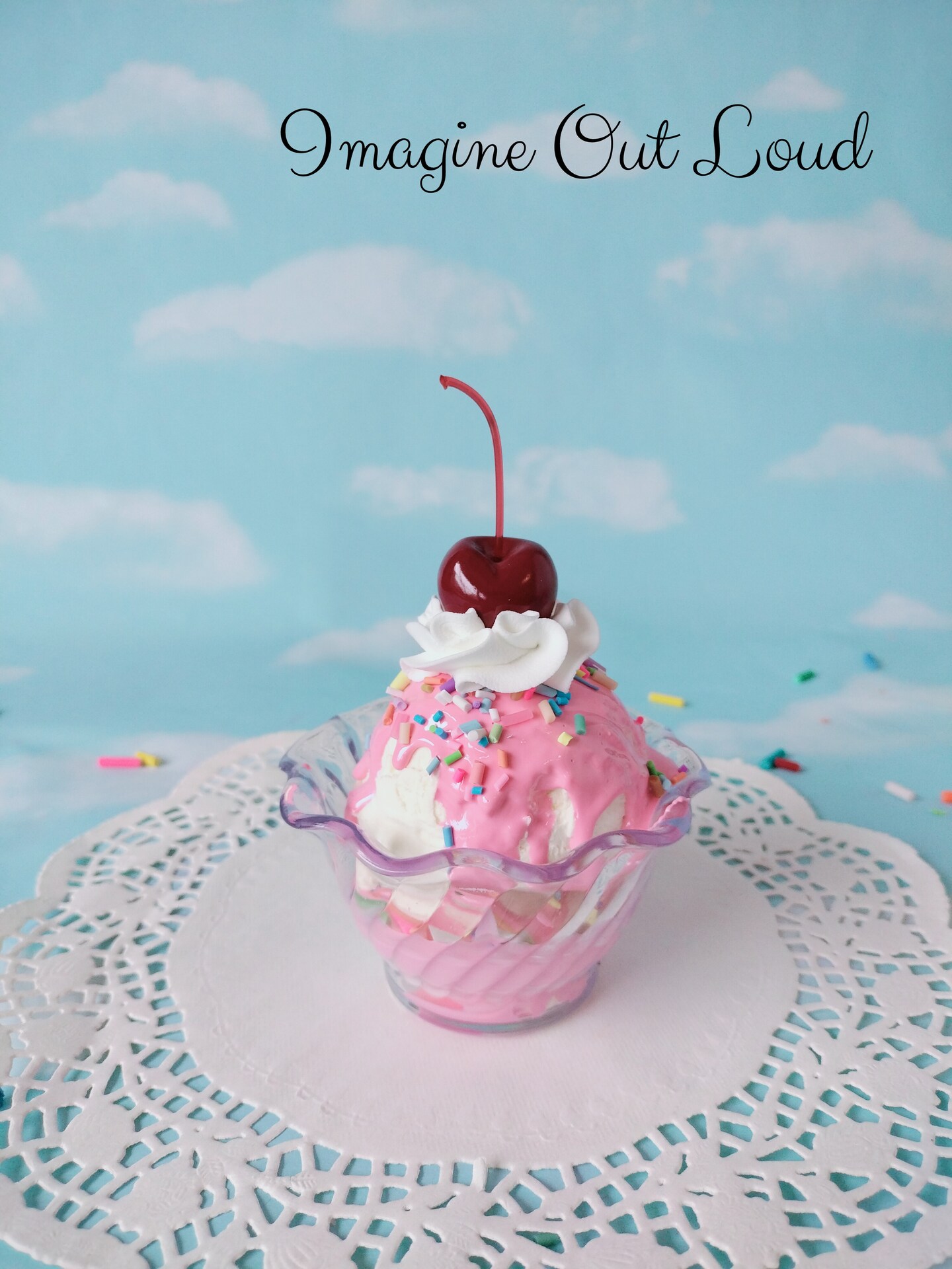 Fake Ice Cream Sundae Small Vanilla with Pink Sauce sauce Pastel ...