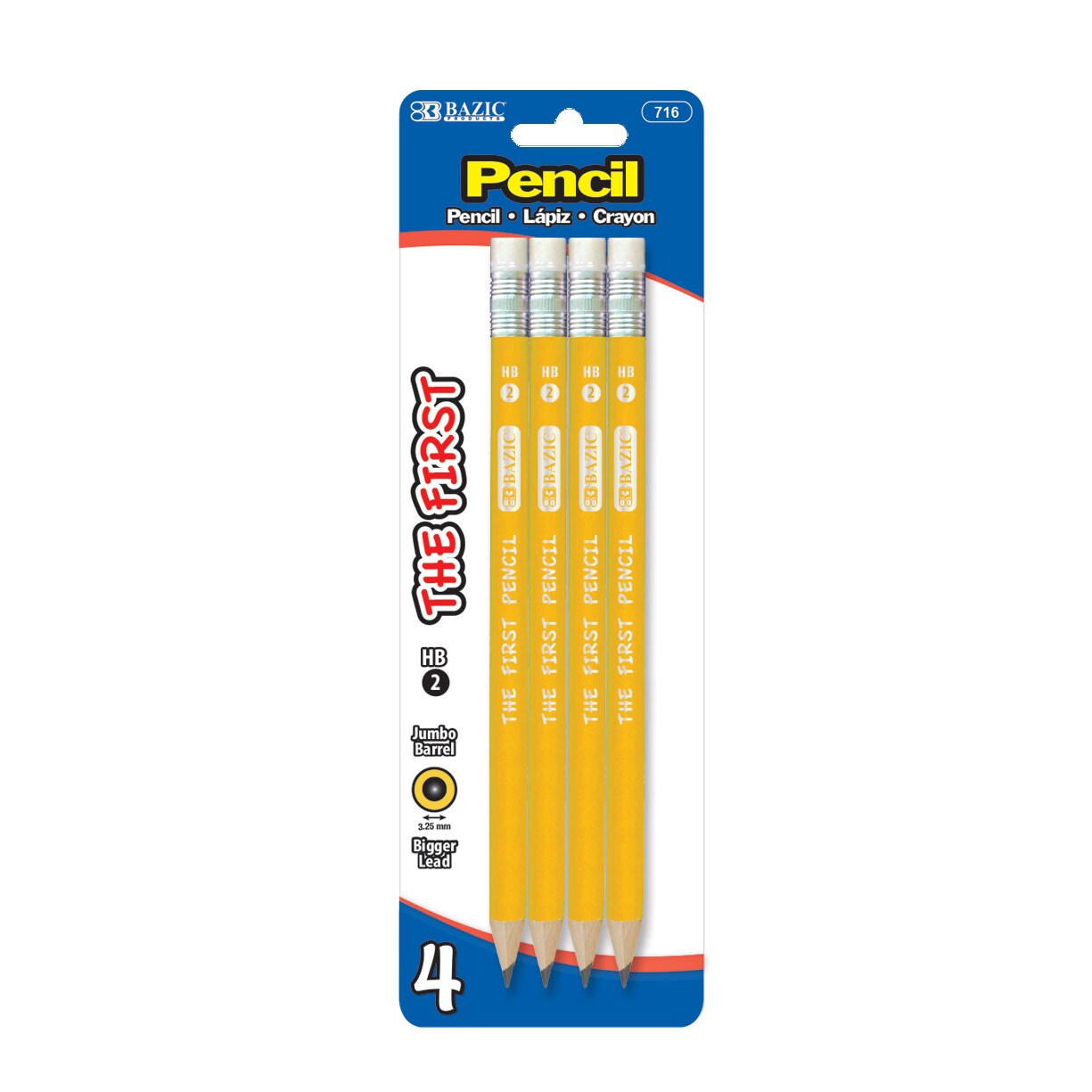 BAZIC Yellow Pencil #2 Premium Jumbo (4/pack)