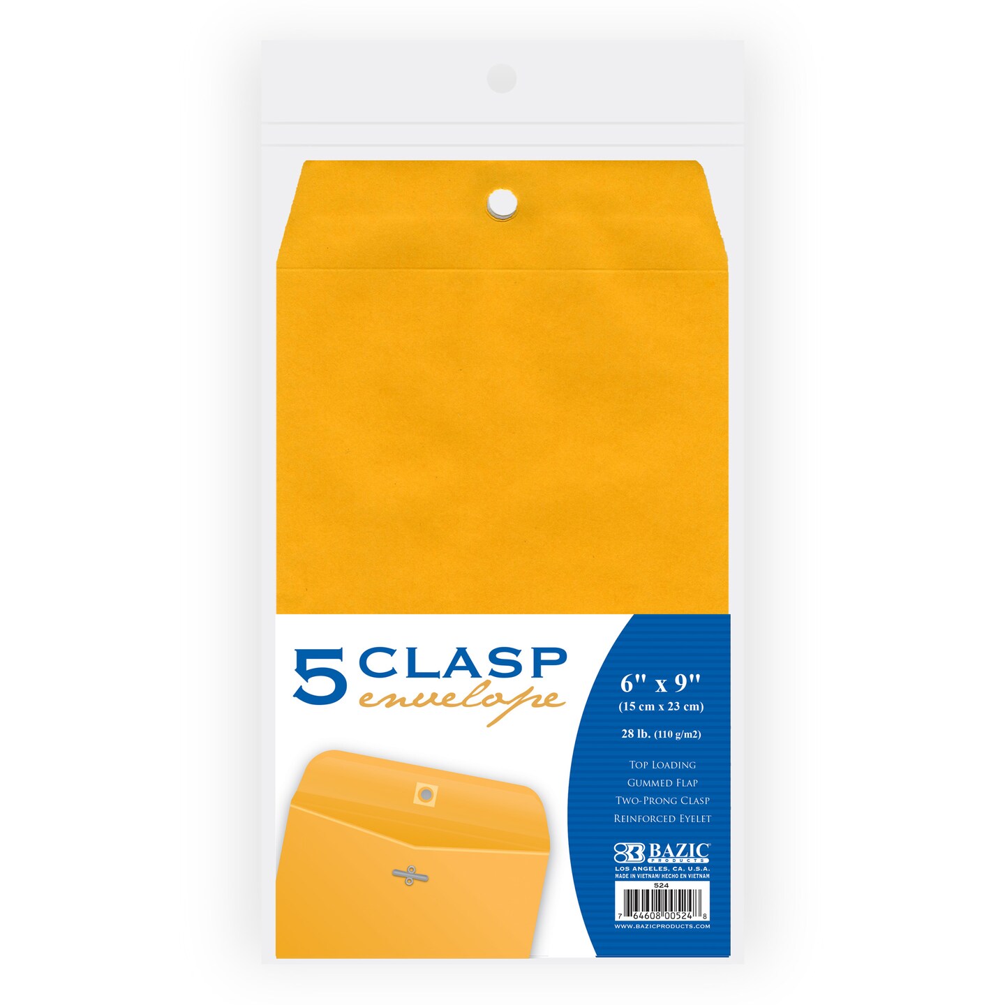 BAZIC Clasp Envelope 6&#x22; X 9&#x22; (5/Pack)
