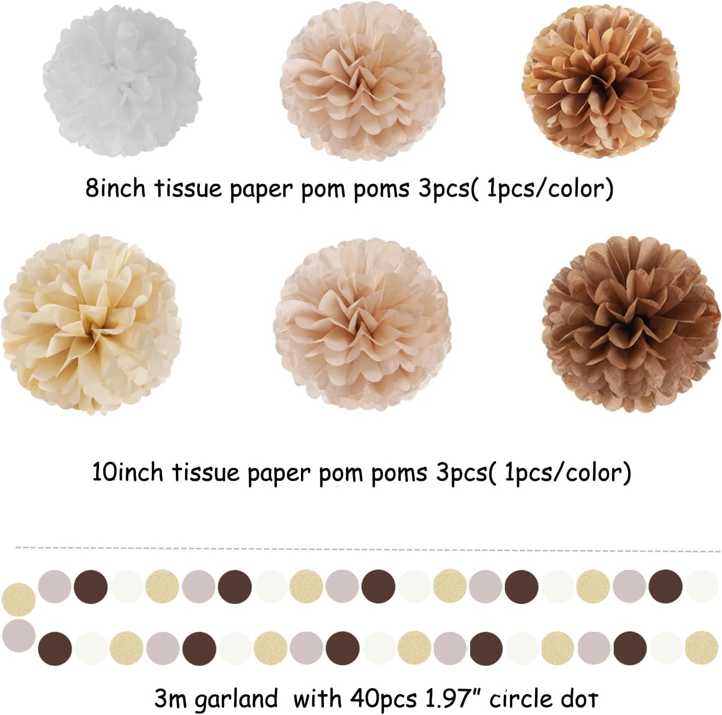 Baby-Shower White-Brown Champagne Party-Decorations - 28pcs Neutral Birthday Wedding Bridal Tissue Pom Poms Streamers, Fall Autumn Christmas Tassel Garland Banner, Engagement Decor