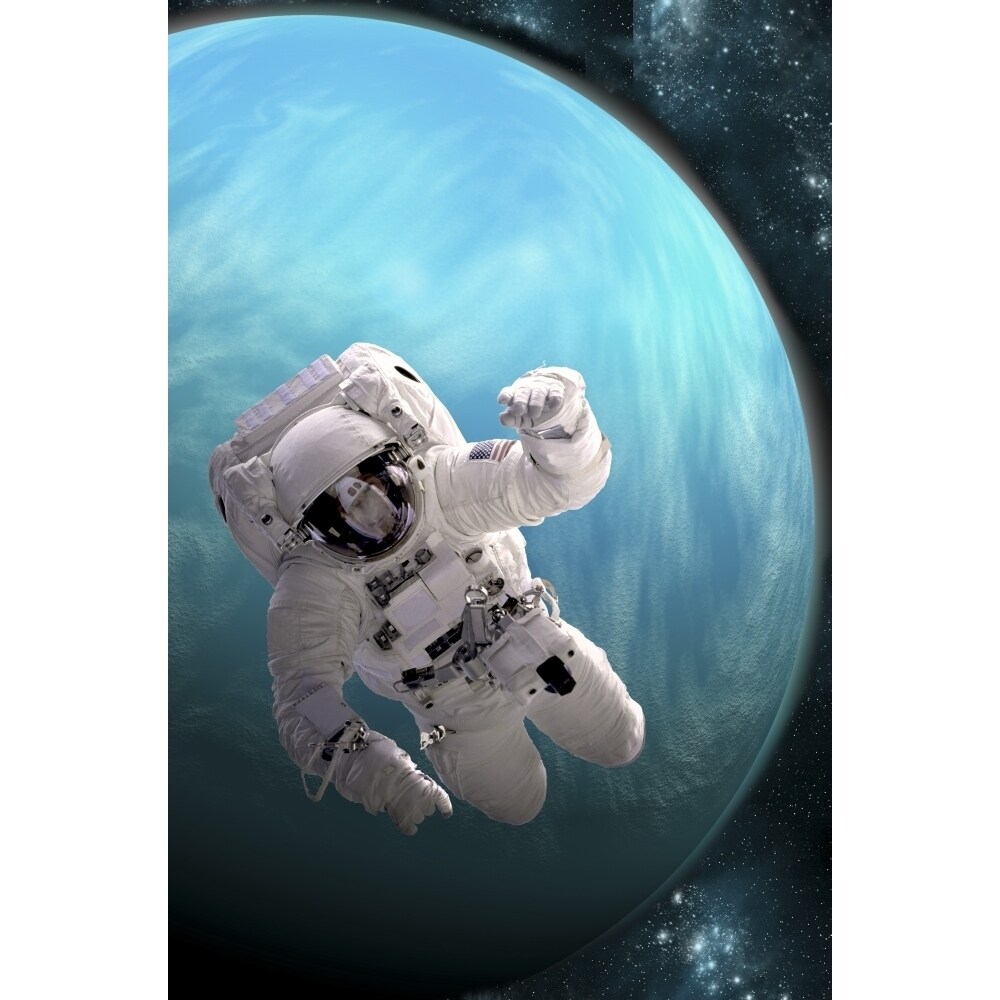Artists Concept Of An Astronaut Floating In Outer Space By A Water Covered Planet Poster Print