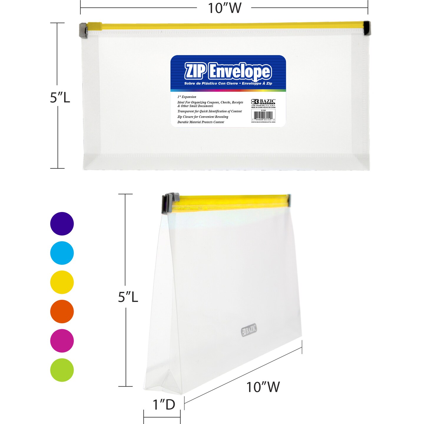 BAZIC Zip Envelop Coupon/Check Size - Clear