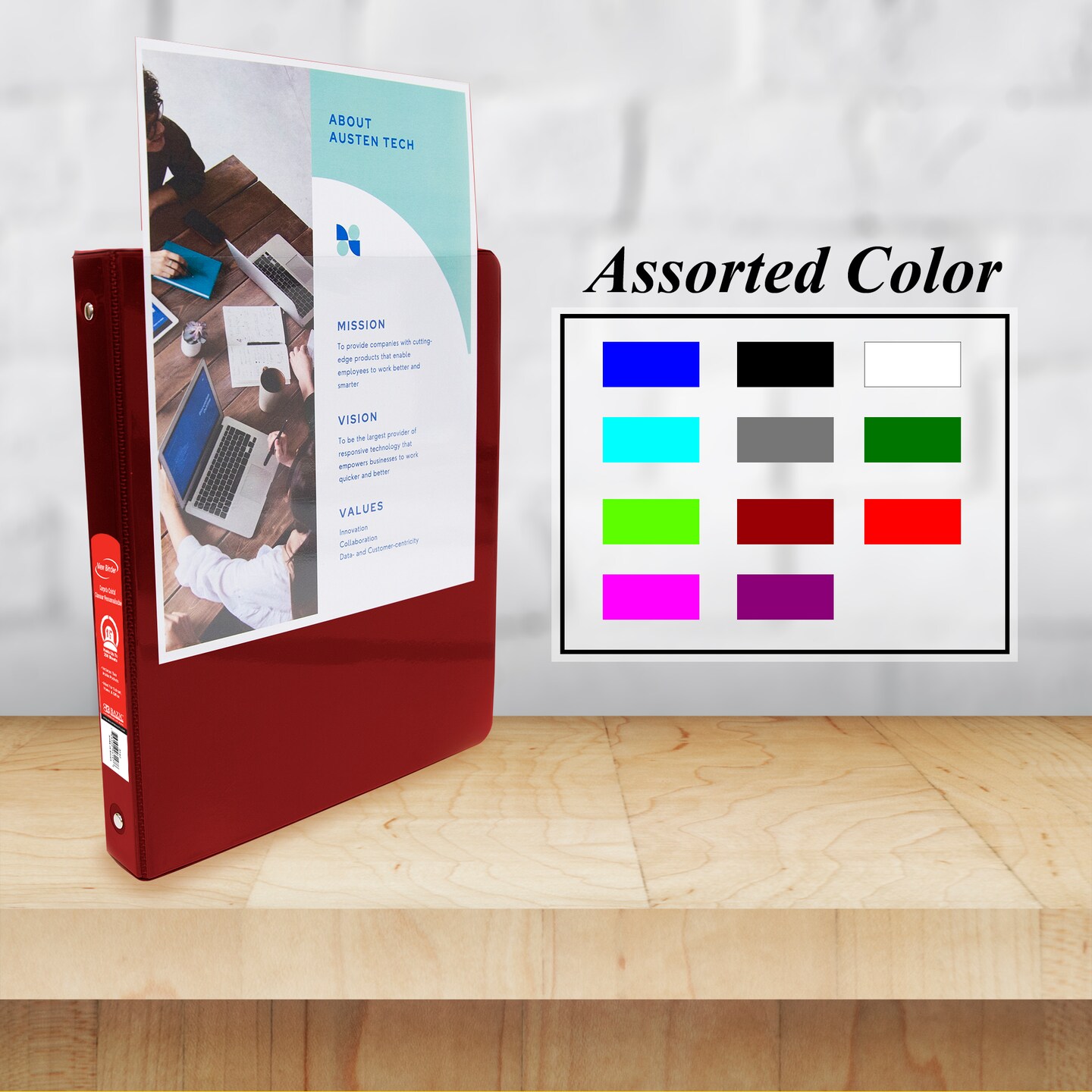 BAZIC 1.5" 3-Ring View Binder w/ 2-Pockets (11 Color Available)