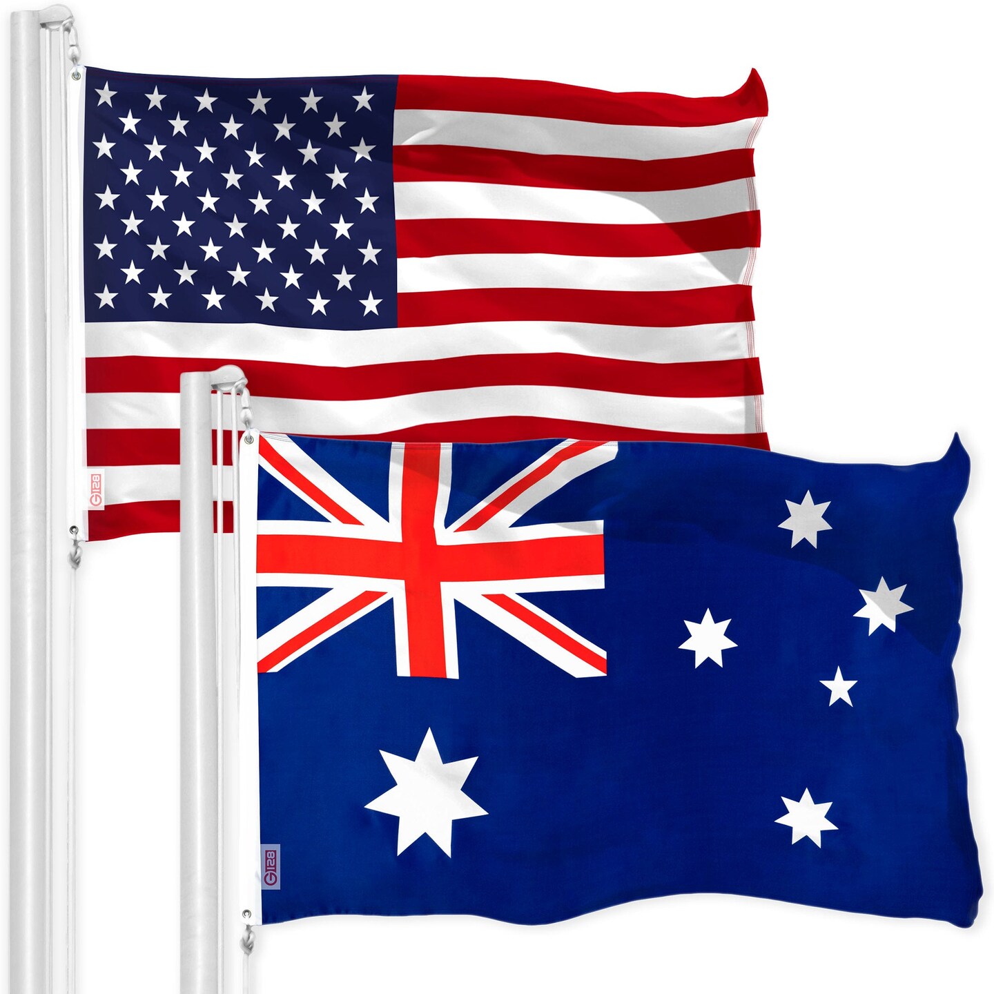 G128 Combo Pack: USA American Flag 3x5 Ft 150D Printed Stars &#x26; Australia (Australian) Flag 3x5 Ft 150D Printed