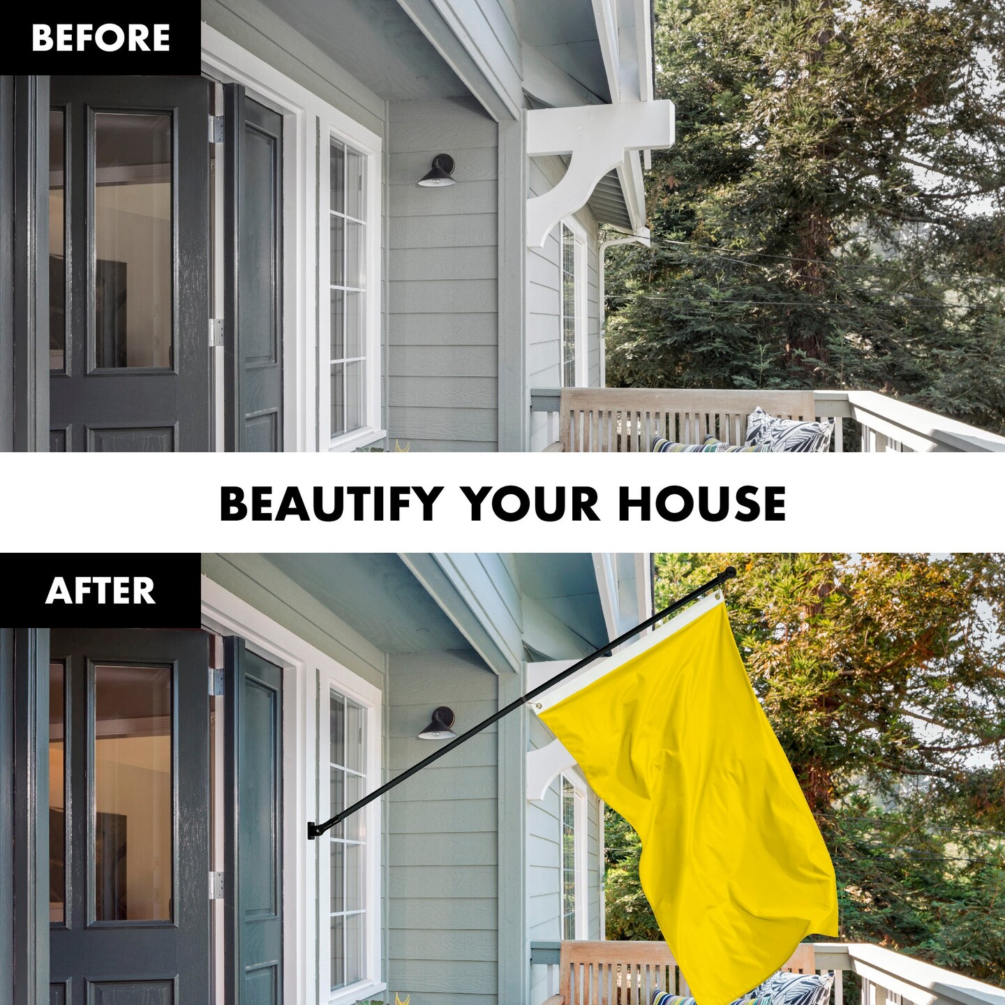 G128 Combo Pack: 6 Feet Tangle Free Spinning Flagpole (Black) Solid Yellow Flag 3x5 ft Printed 150D Brass Grommets (Flag Included) Aluminum Flag Pole