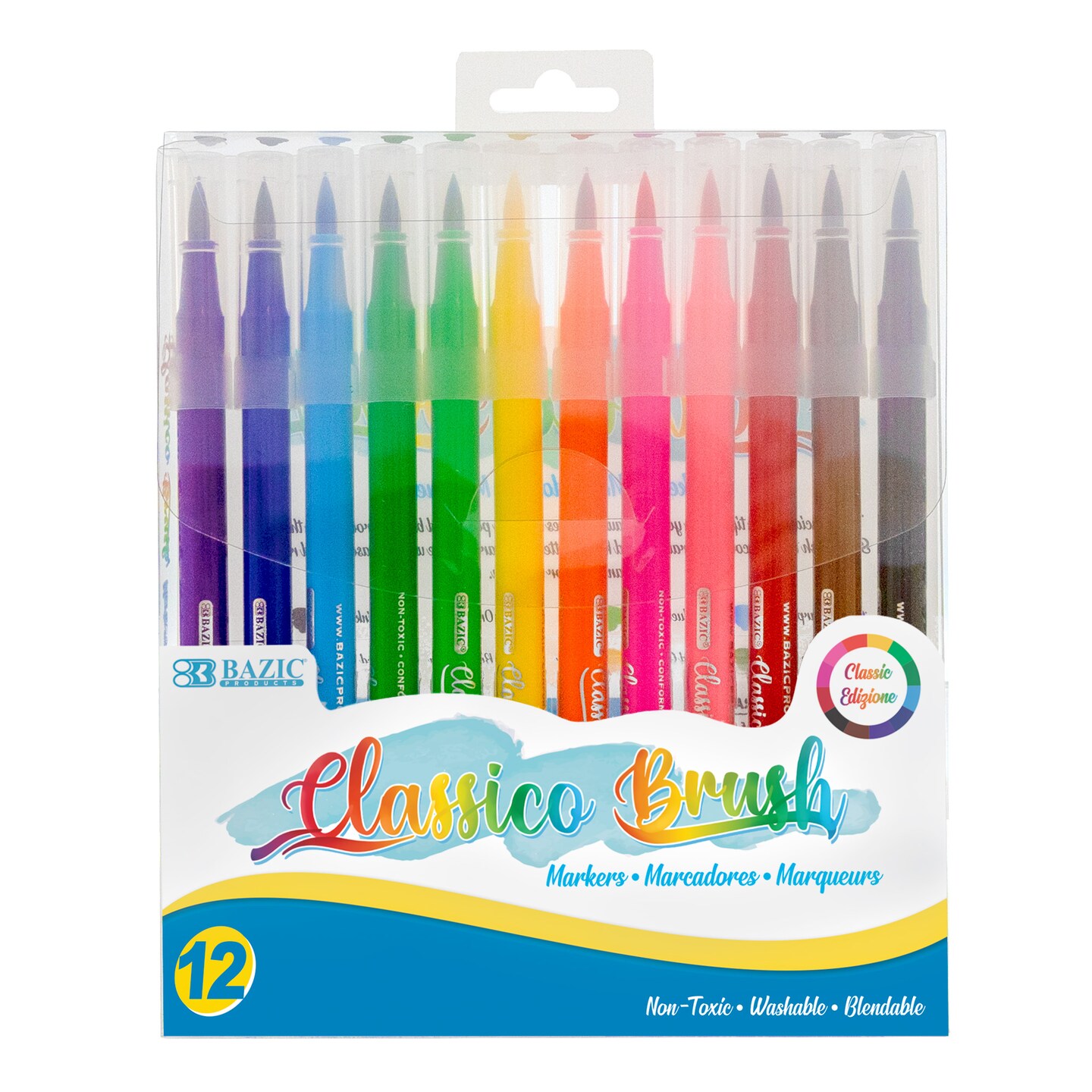 BAZIC Brush Markers 12 Colors Washable