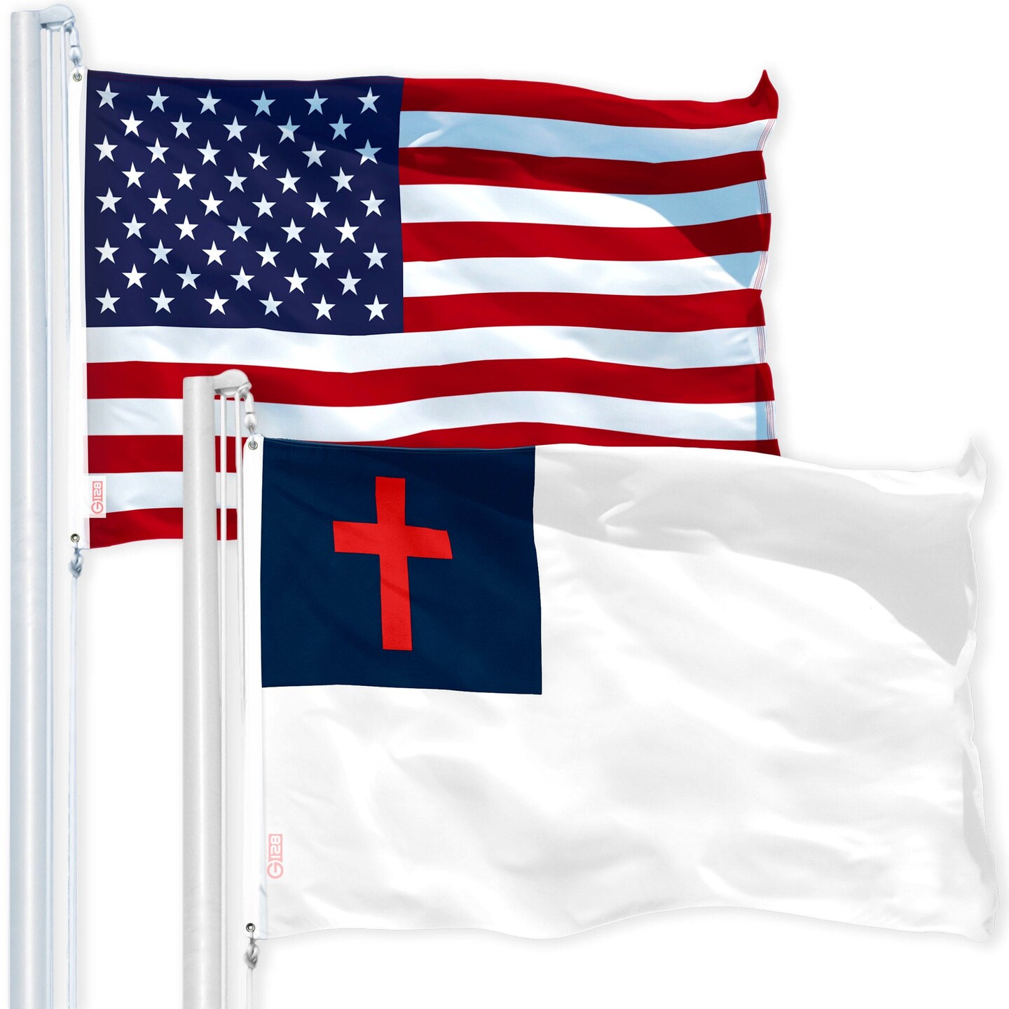 G128 Combo Pack: American USA Flag 2x3 Ft &#x26; Christian Flag 2x3 Ft | Both LiteWeave Pro Series Printed 150D Polyester, Brass Grommets