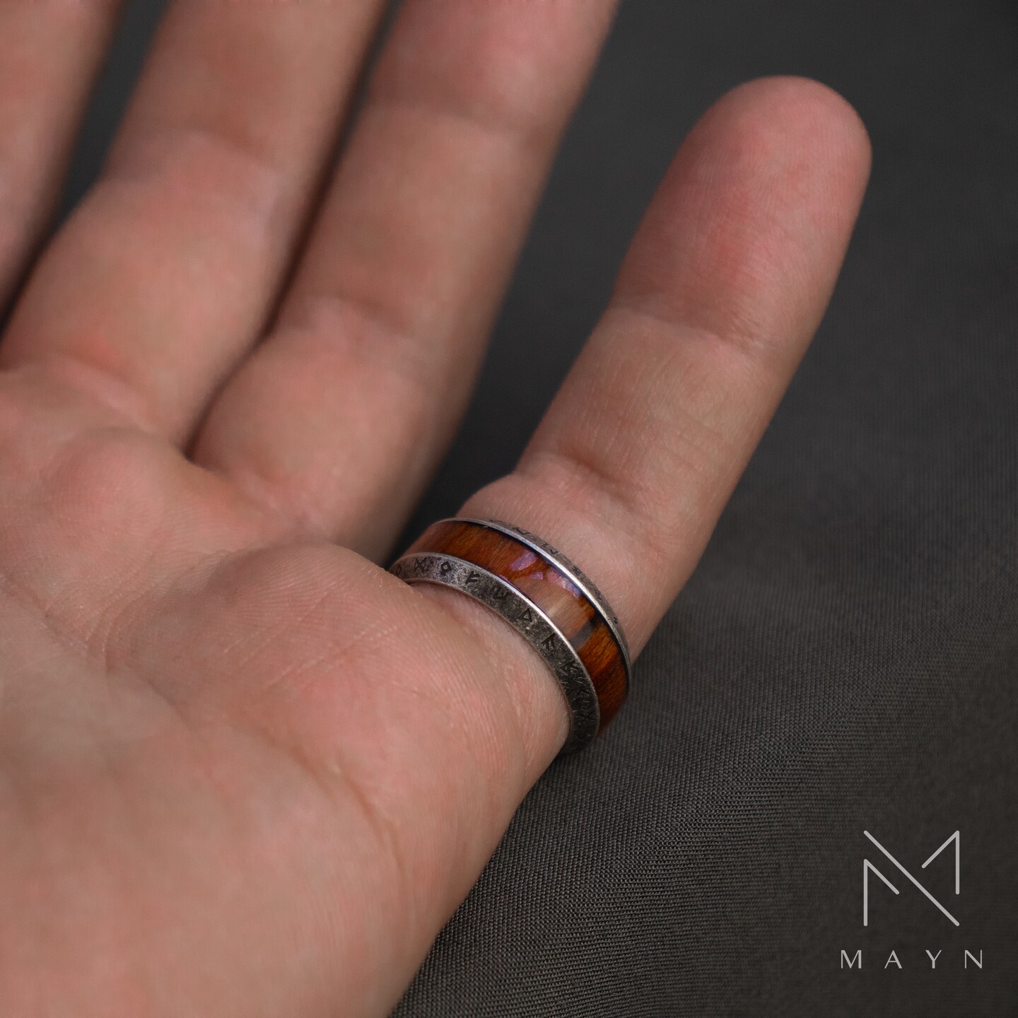 Viking Tree of life ring for men, Nordic runes and wood resin ring for him, Vintage norse ring, Male Vintage Wedding band, Gift for birthday product 4