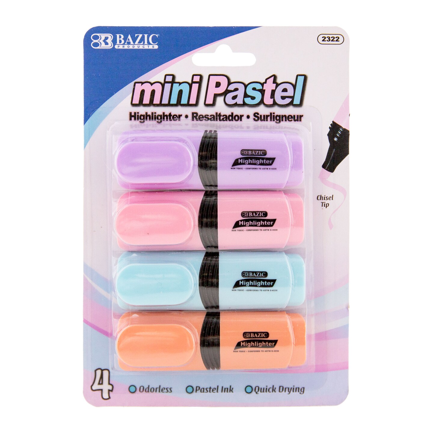 BAZIC Desk Style Pastel Mini Highlighters (4/Pack)