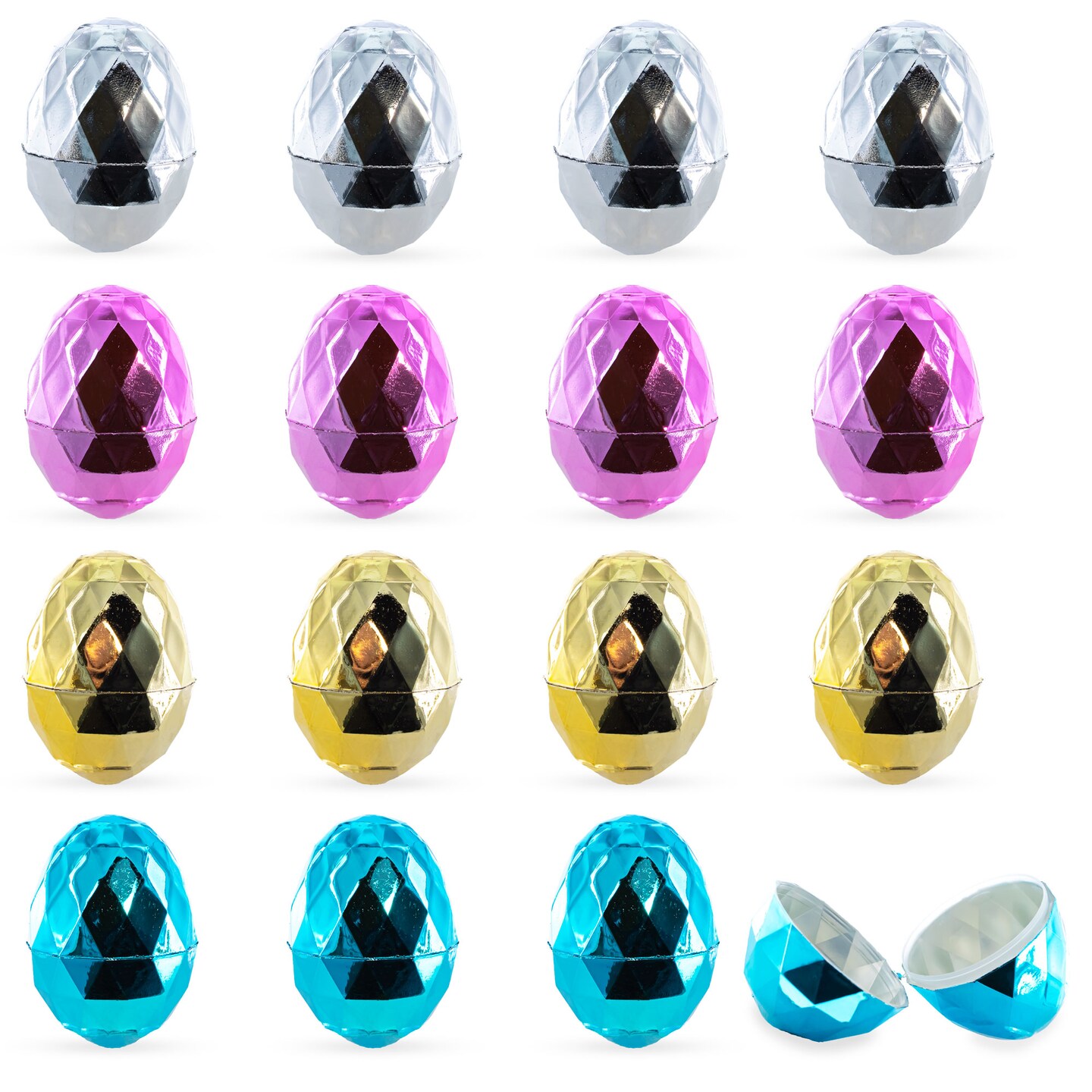 Dazzling Easter Gems: Set of 16 Multicolored Diamond Plastic Easter Eggs, 2.45 Inches
