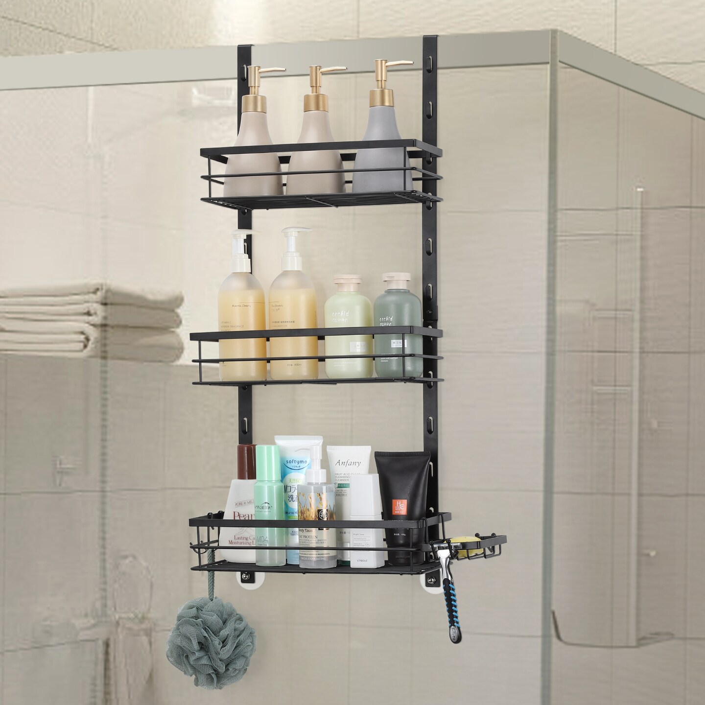 3 Tier Over the Door Shower Caddy Adjustable Hanging Organizer Shelf Rustproof