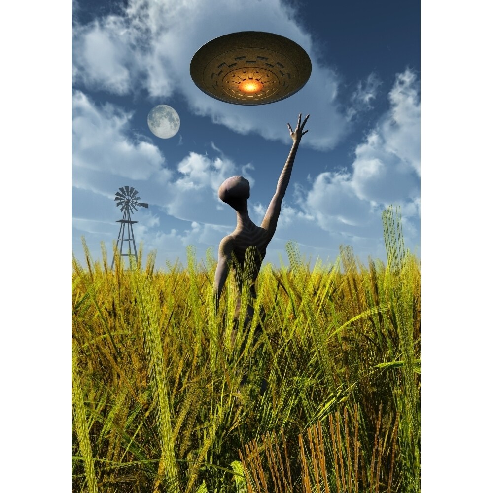 An Alien Being Directing A Ufo In Making Crop Circles Poster Print