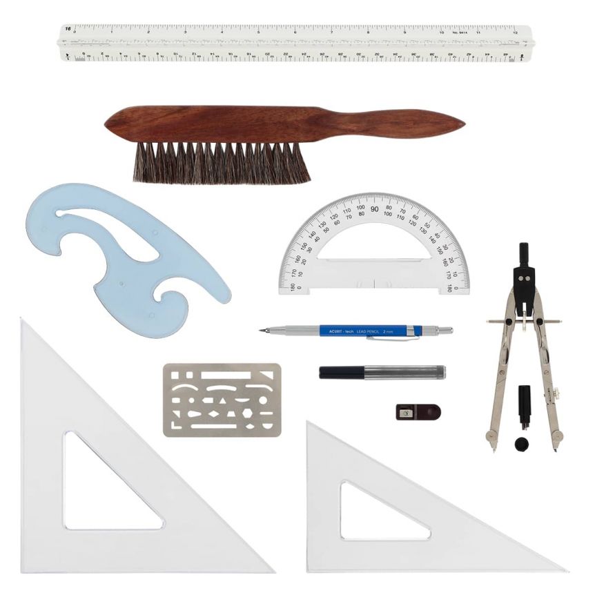 Acurit Drafting Tools &#x26; Drafting Kits - Essential Drafting Supplies for Professionals, Artists, Architects - Includes Triangular Scale, Erasing Shield, Bow Compass, Lettering Guide, Drafting Pencils