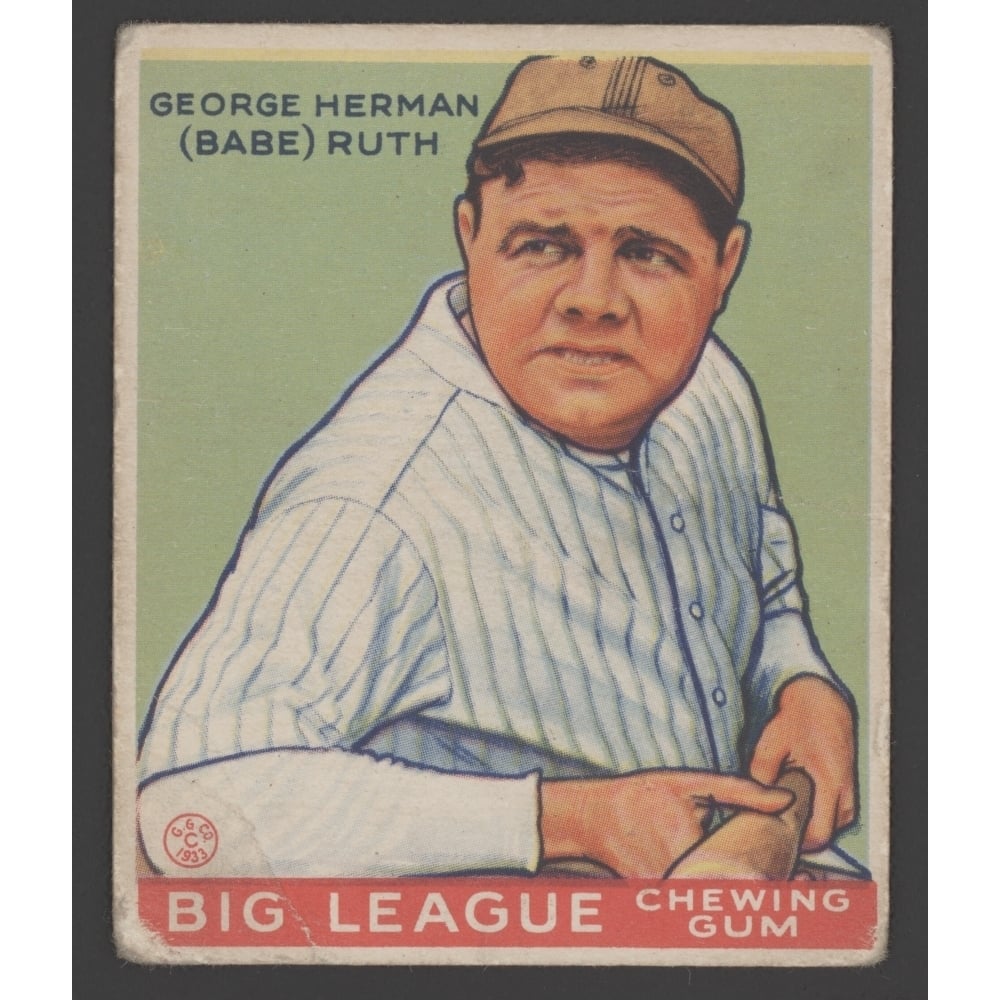 Babe Ruth 1933 Baseball Card By Big League Chewing Gum. History, Size: 18 x  24