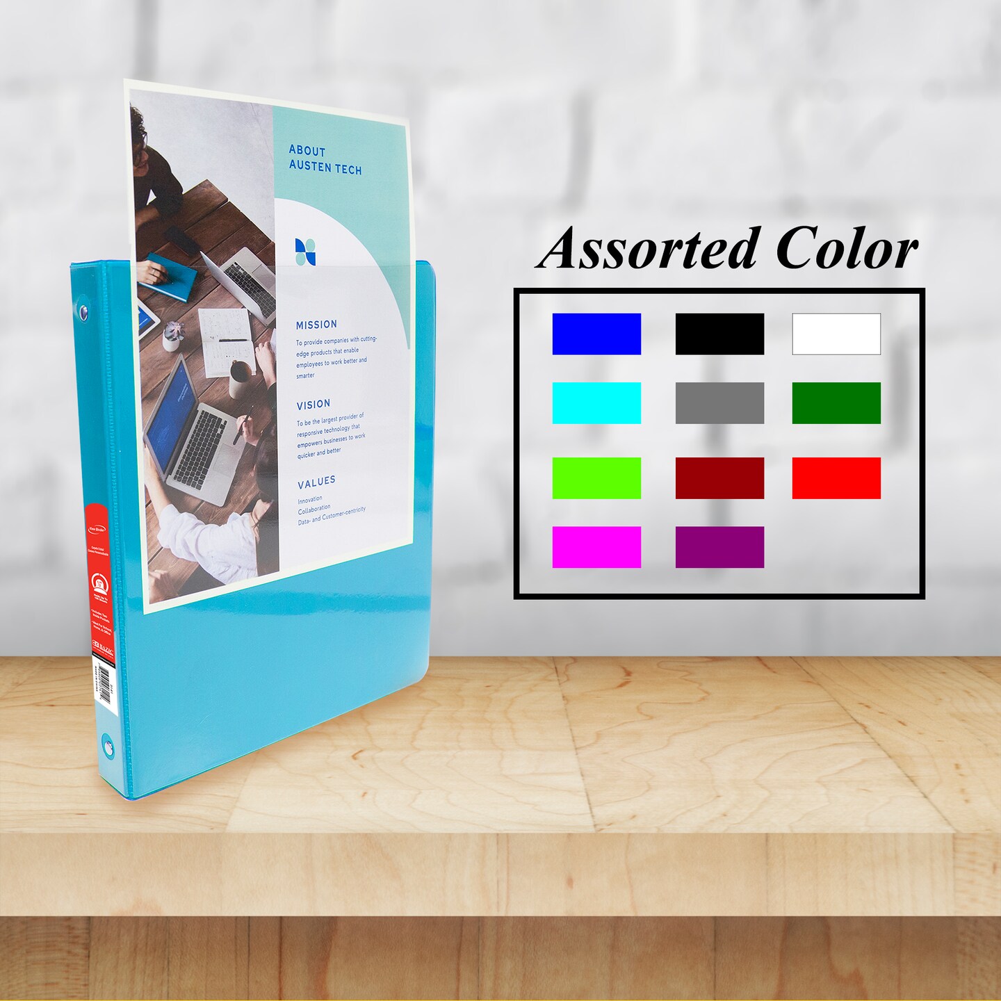 BAZIC 1/2&#x22; 3-Ring View Binder w/ 2-Pockets (11 Color Available)