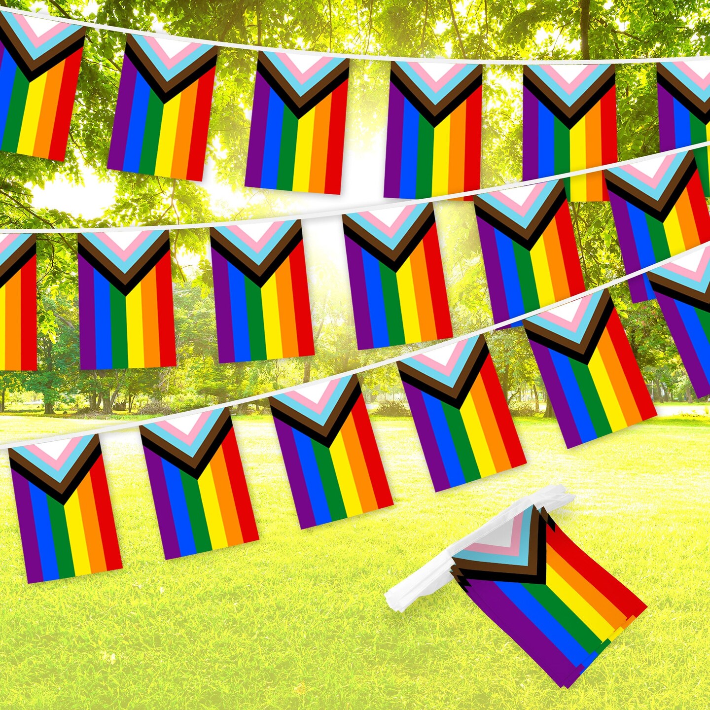G128 LGBT Progress Rainbow Pride Bunting Banner | Flag 8.2 x 5.5 Inch, Full String 33 Feet | Printed 150D Polyester, Decorations For Bar, School, Festival Events Celebration