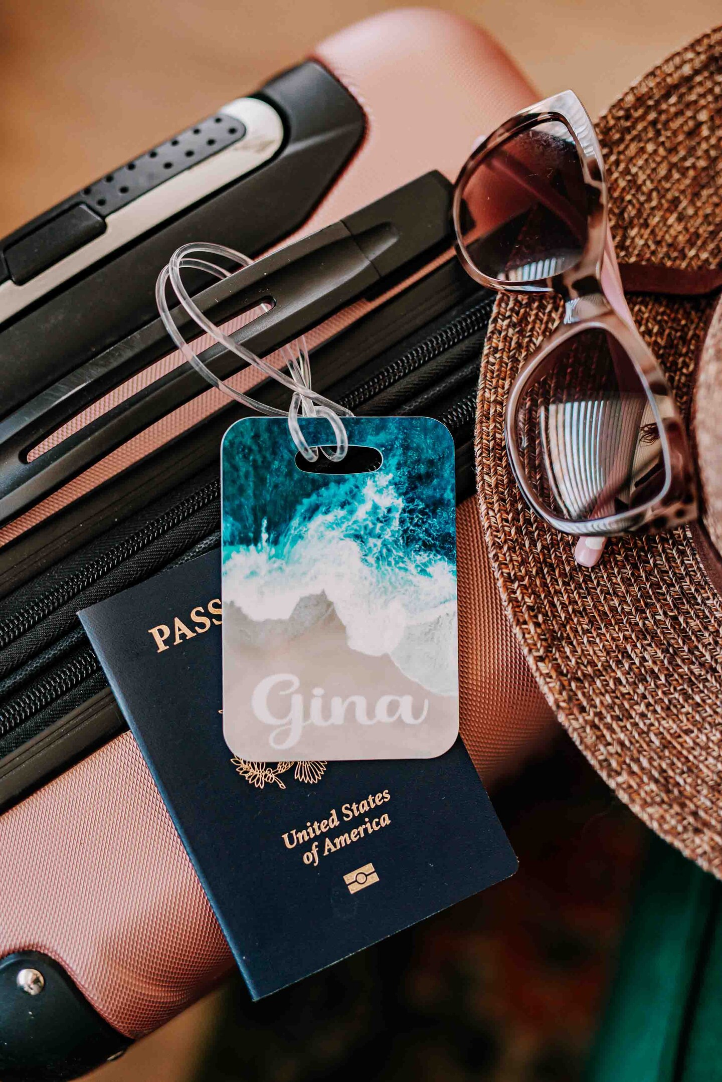 Personalized Beach Luggage Tag, Girls Trip Gift Favor, Custom ID Tag