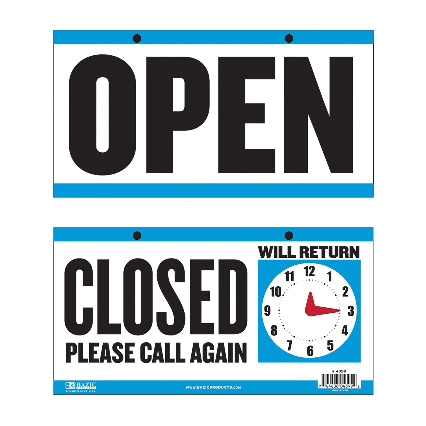 BAZIC Clock Sign &#x22;CLOSED&#x22; w/ &#x22;OPEN&#x22; sign on back 6&#x22; X 11.5&#x22;