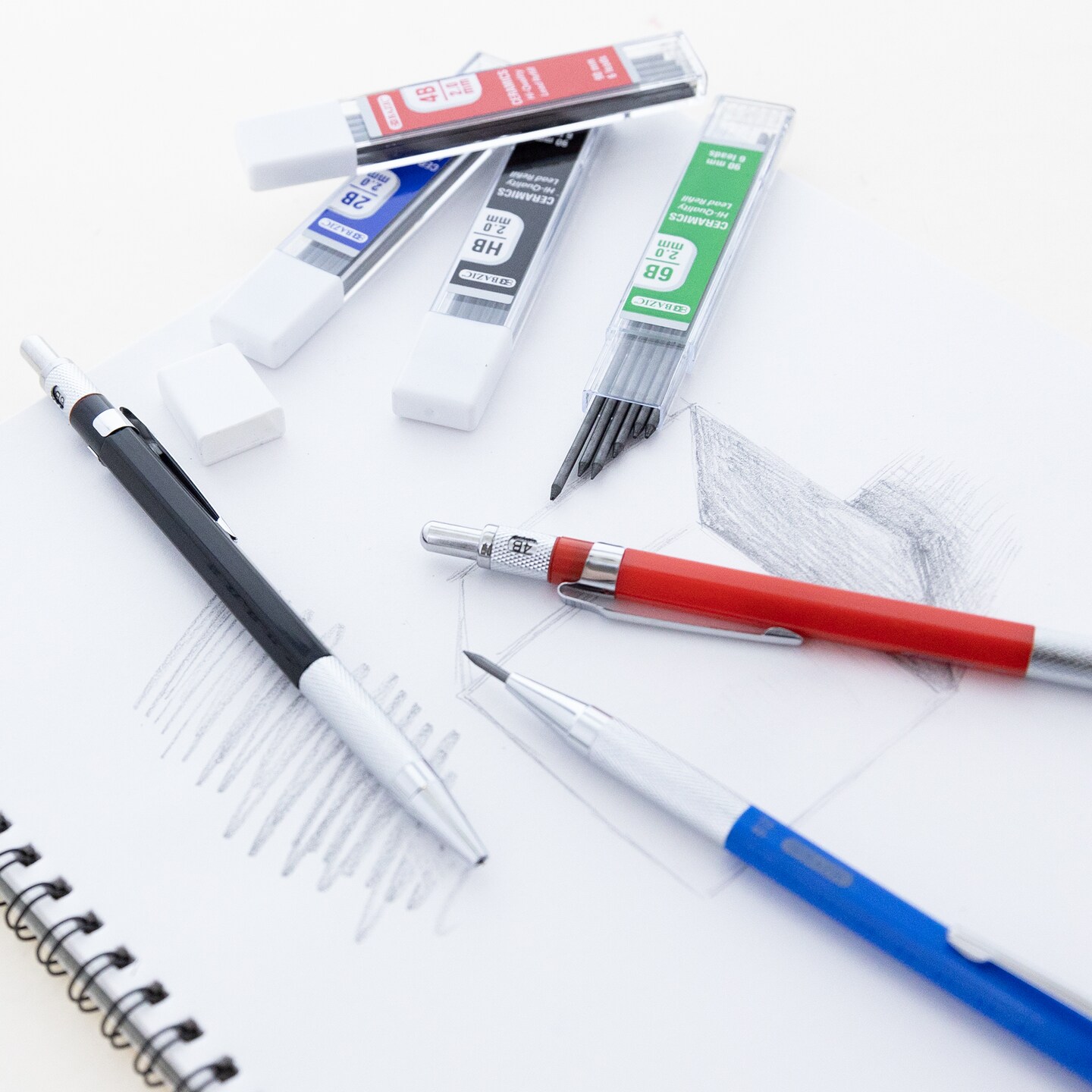 BAZIC 2.0 mm Drawing &#x26; Sketching Mechanical Pencil w/ HB 2B 4B 6B Ceramic Lead