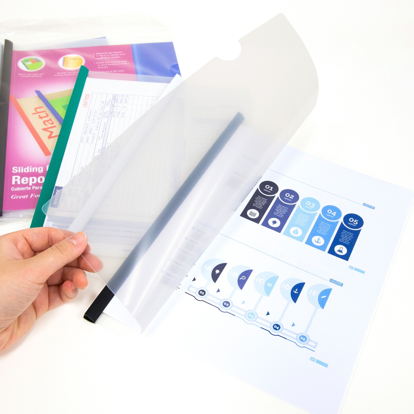 BAZIC Report Covers Clear Front w/ Sliding Bar (3/Pack)