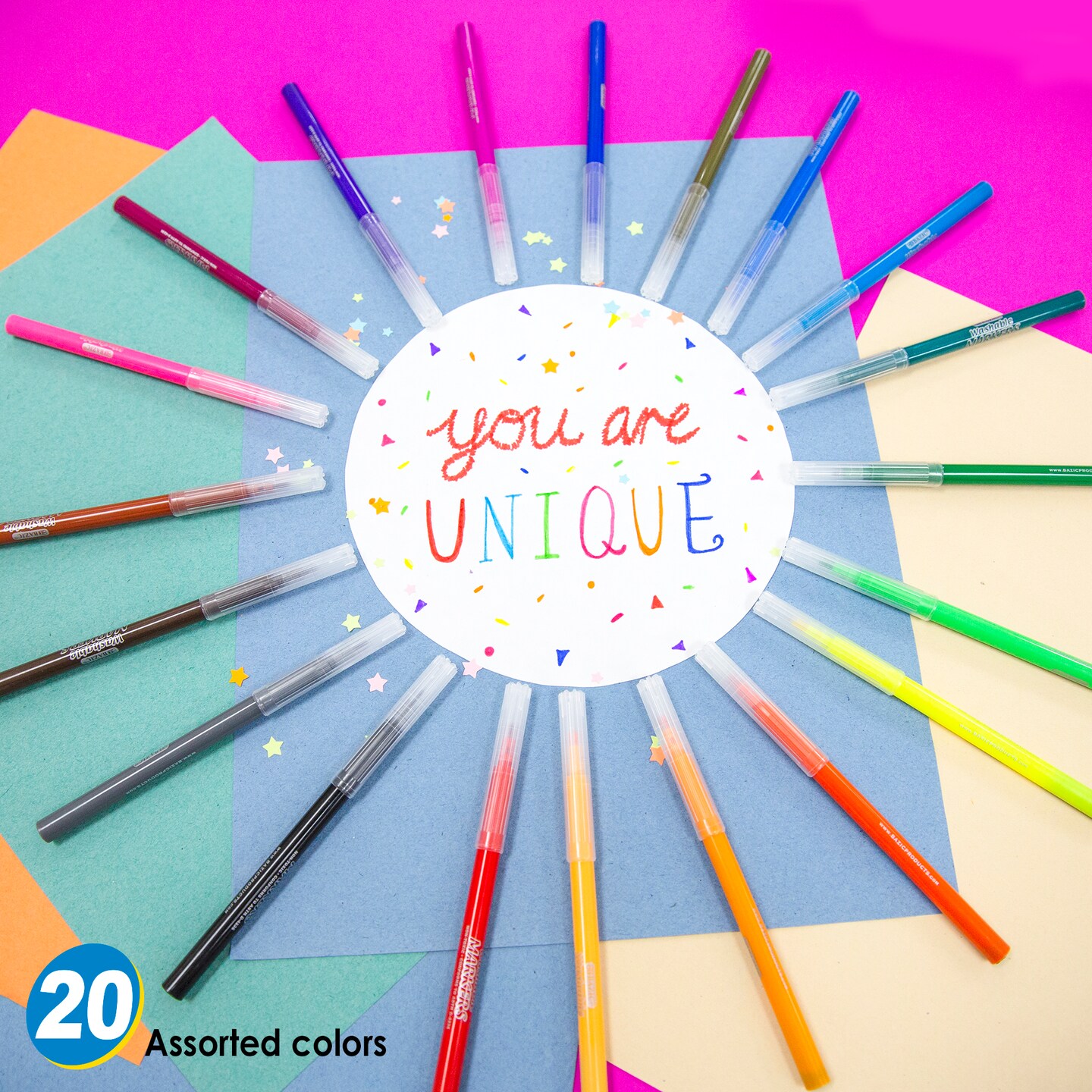BAZIC Fine Line 20 Colors Washable Markers