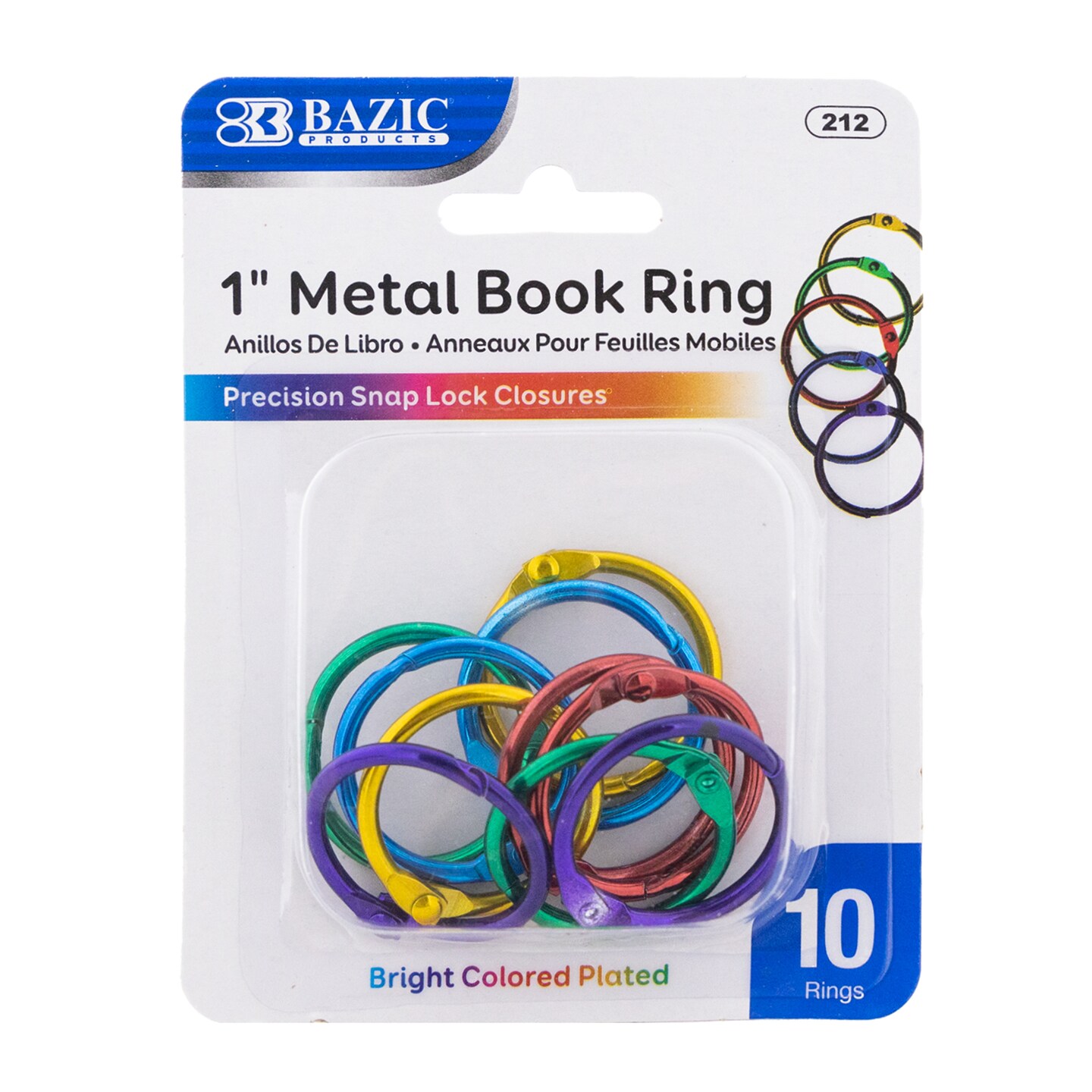 BAZIC 1&#x22; Assorted Color Metal Book Rings (10/Pack)