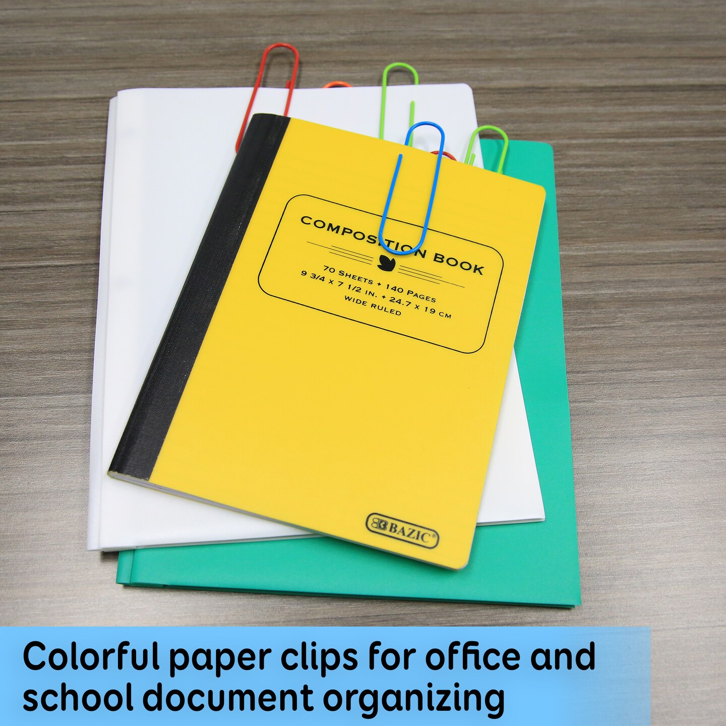 BAZIC Paper Clips (100mm) Mega Color (10/Pack)