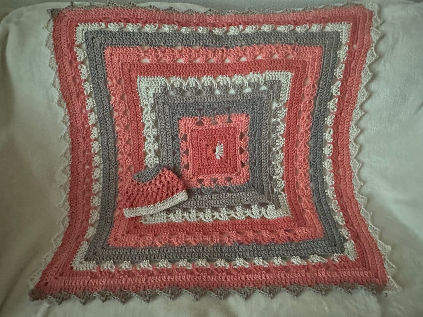 product name is Crochet Baby blanket- wool blend