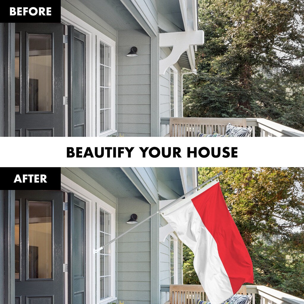G128 Combo Pack: 6 Ft Tangle Free Spinning Flagpole (Silver) &#x26; Indonesia Flag 3x5 Ft Printed 150D Polyester, Brass Grommets (Flag Included) Aluminum Flag Pole