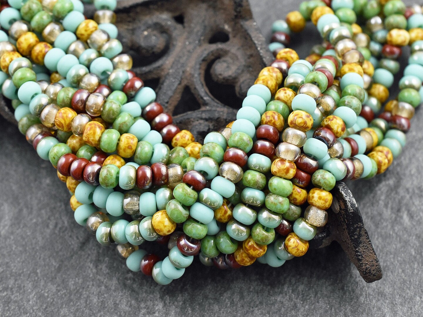 2/0 Aged Adelle Picasso Mix Seed Beads (21&#x22; Strand)