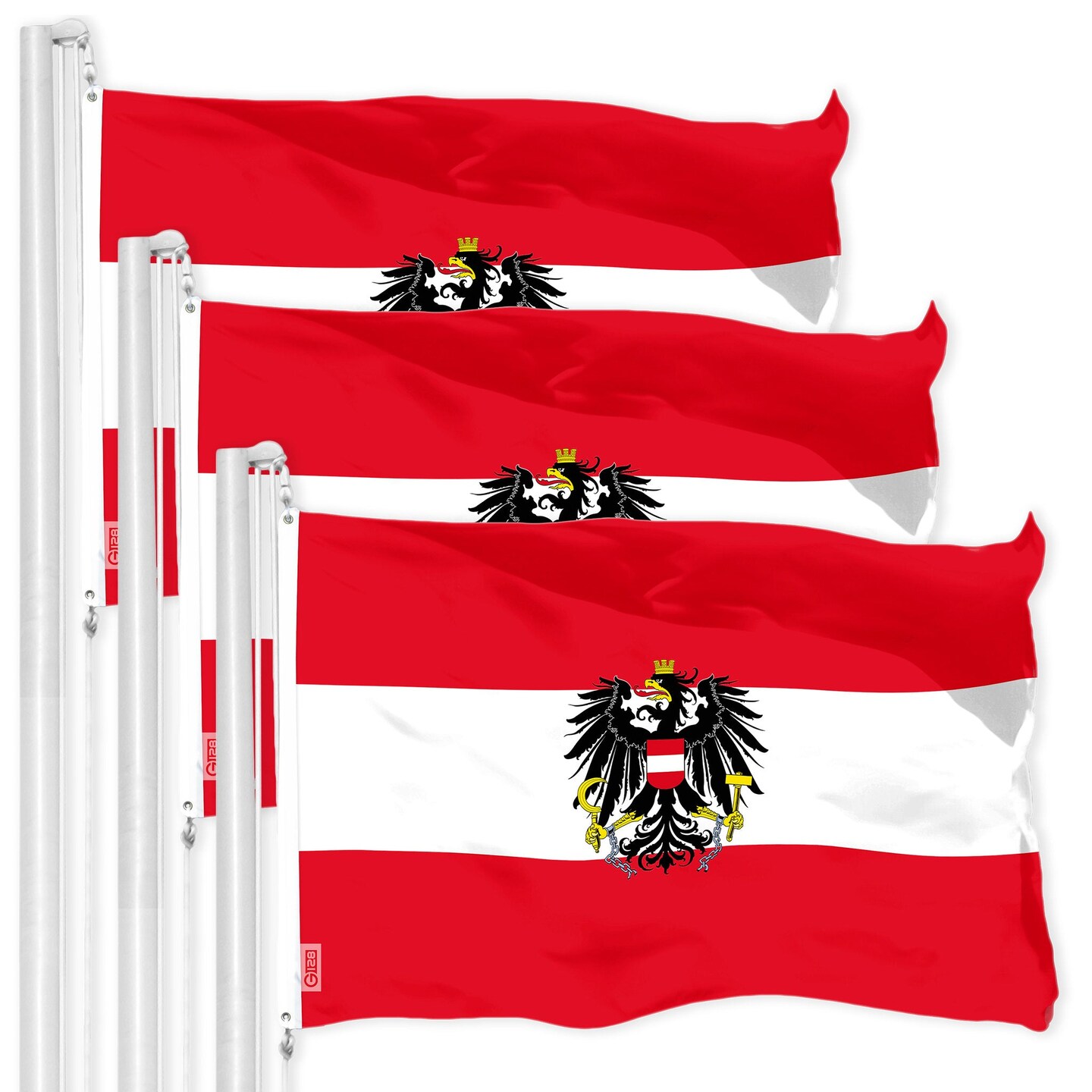 G128 3 Pack: Austria Austrian Coat of Arms Flag | 3x5 Ft | LiteWeave Pro Series Printed 150D Polyester | Country Flag, Indoor/Outdoor, Vibrant Colors, Brass Grommets